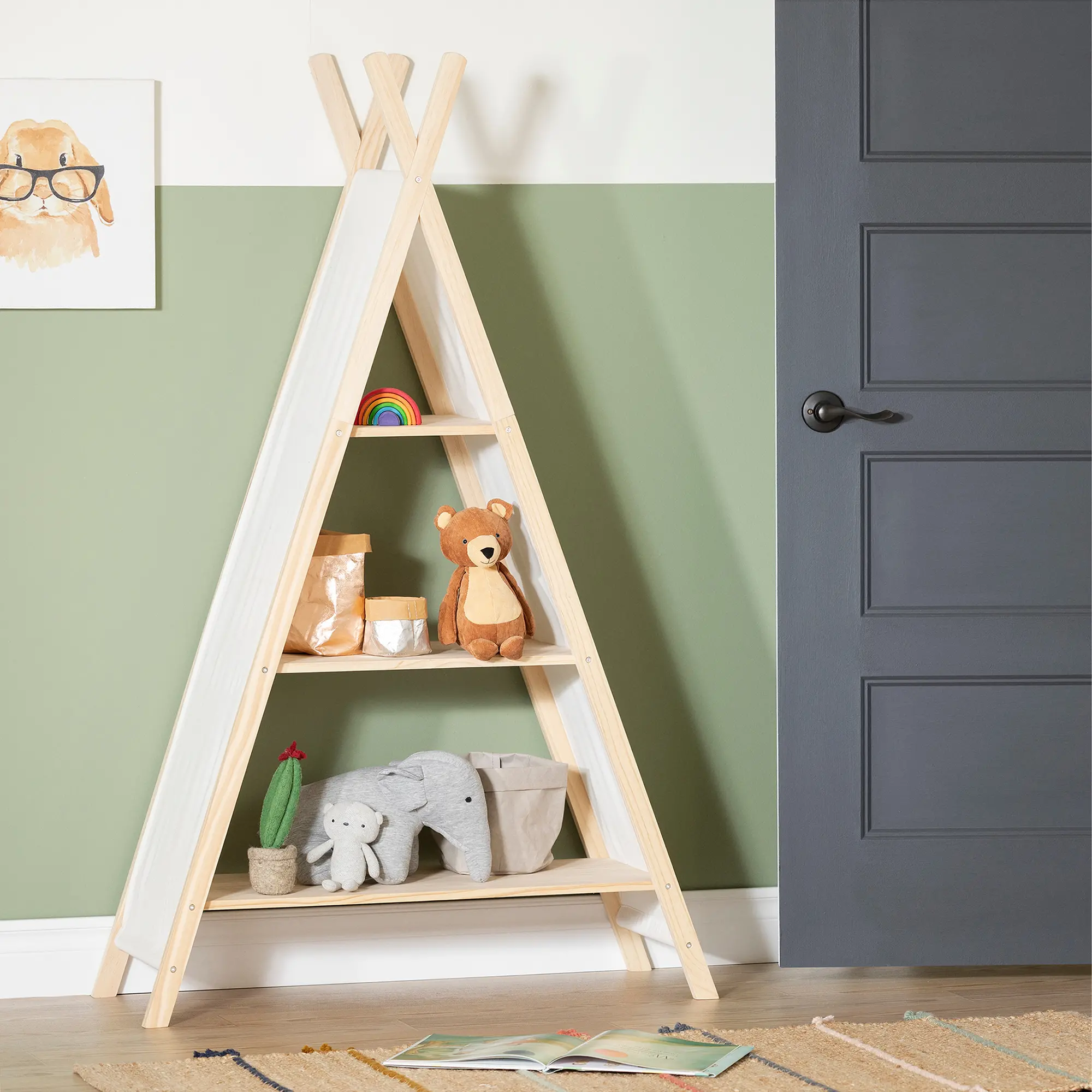 100388 Sweedi Natural White Cotton and Pine Teepee Shelving Unit - South Shore-2