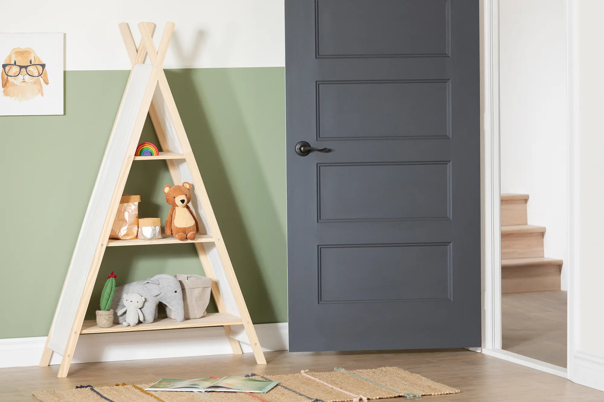 100388 Sweedi Natural White Cotton and Pine Teepee Shelving Unit - South Shore-3
