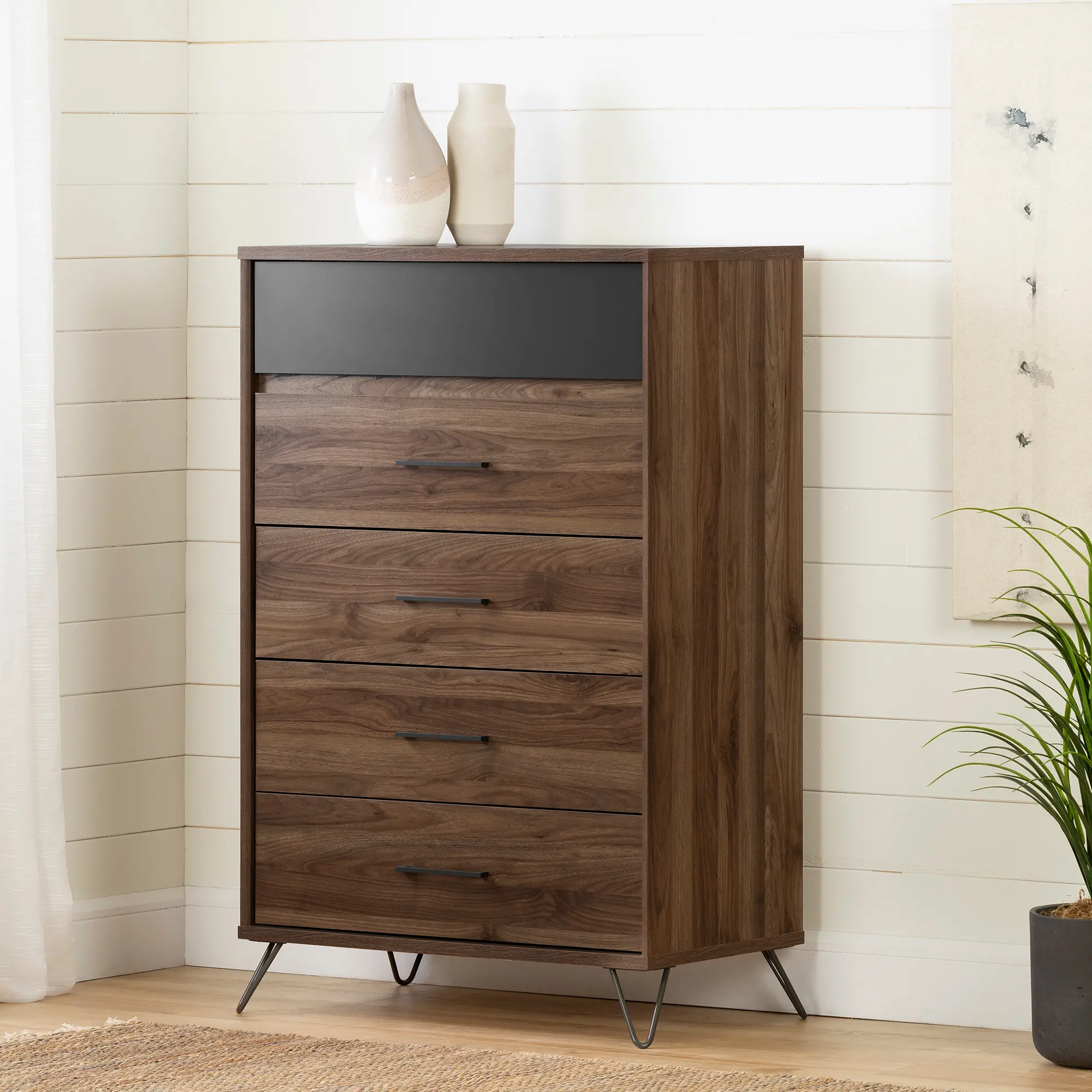 12073 Modern Walnut and Charcoal Chest of Drawers - South Shore-2
