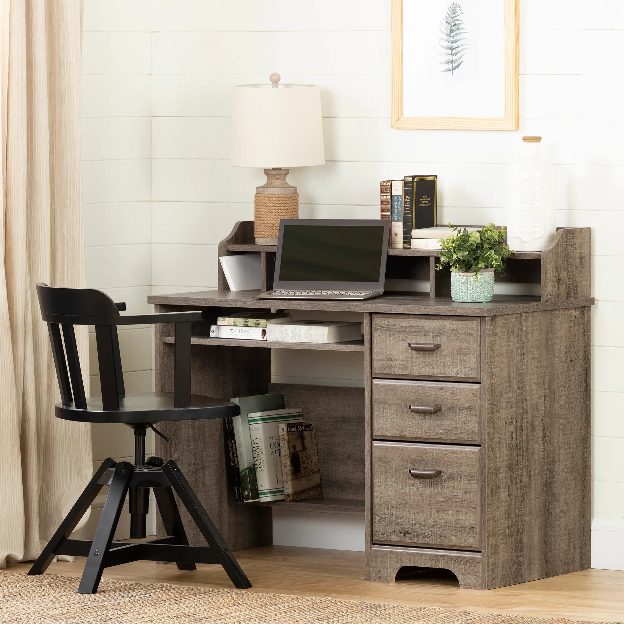 12109 Versa Dark Brown Oak Computer Desk with Hutch - South Shore-2