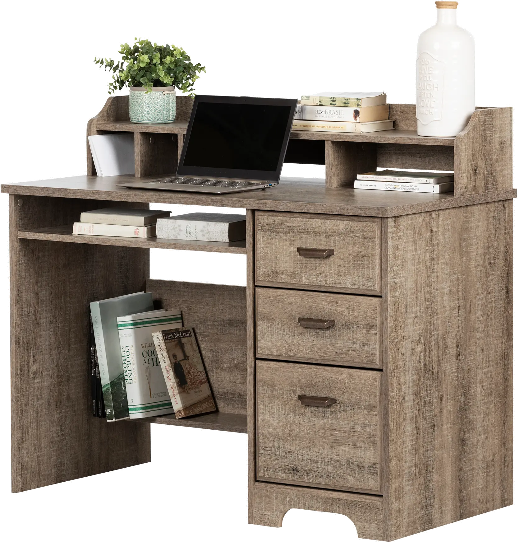 12109 Versa Dark Brown Oak Computer Desk with Hutch - South Shore-1