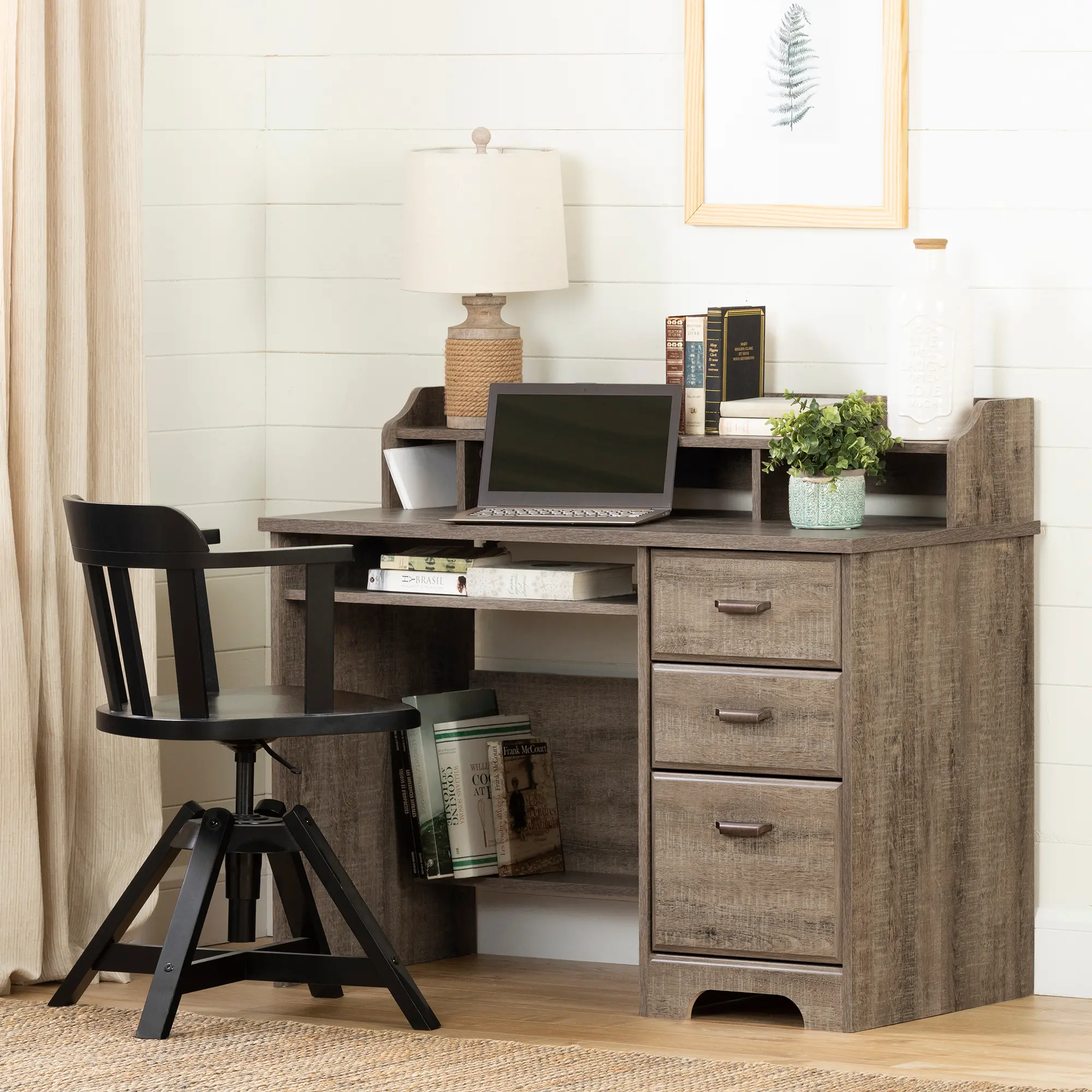 12109 Versa Dark Brown Oak Computer Desk with Hutch-1