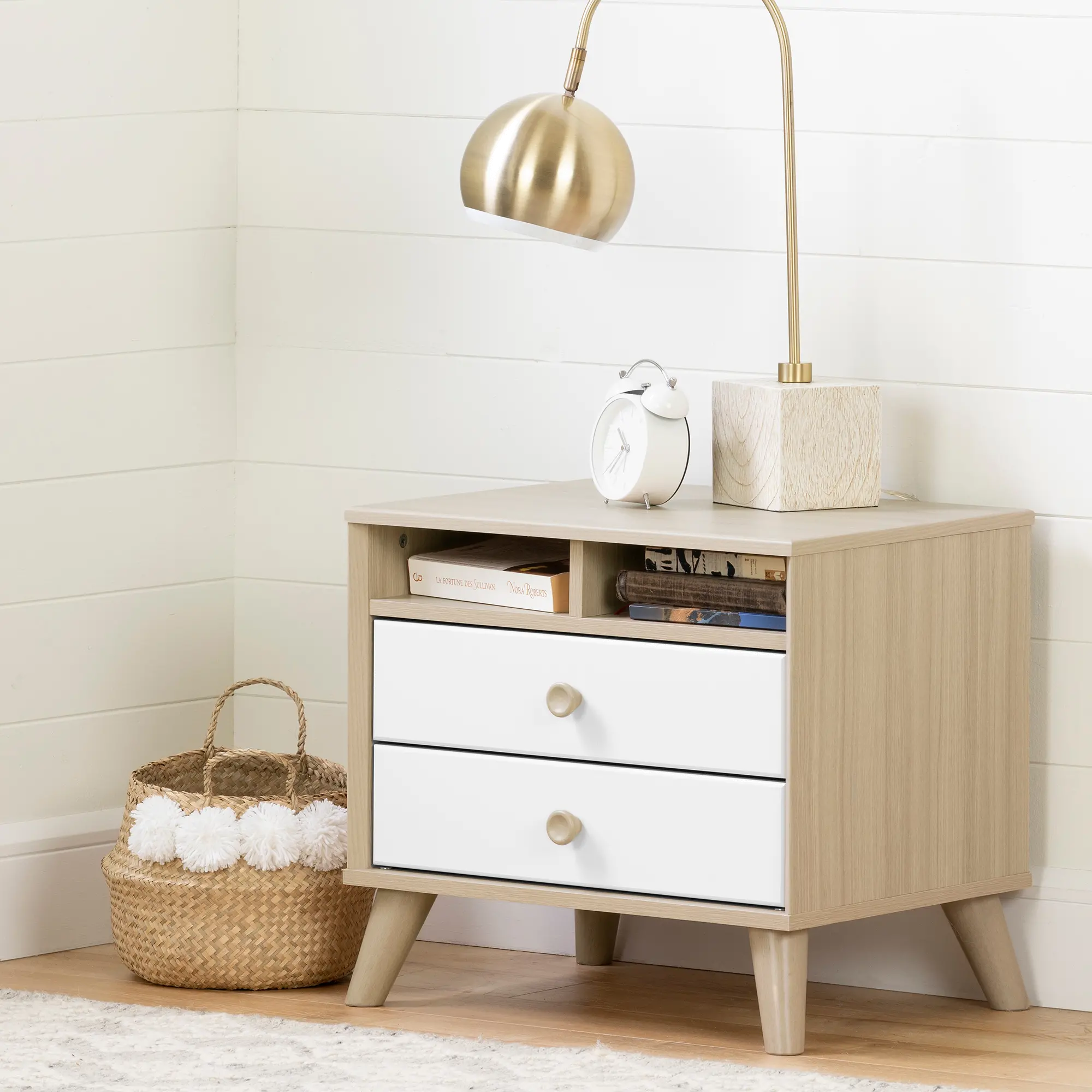 12171 Yodi Modern Soft Elm and White Nightstand - South Shore-2