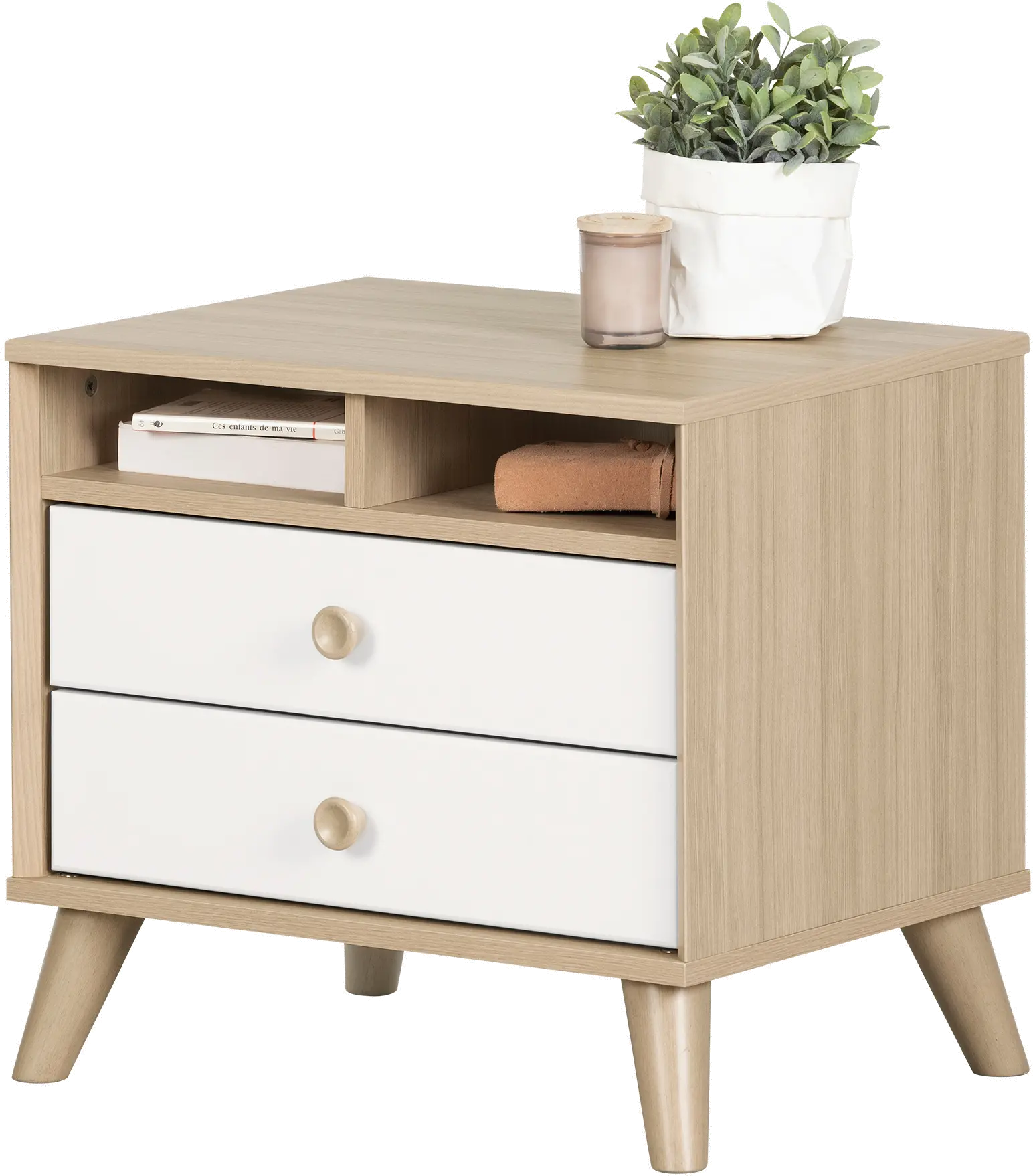 12171 Yodi Modern Soft Elm and White Nightstand - South Shore-1