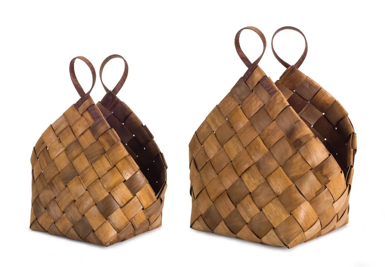 18 Inch Brown Woven Meta-Sequoia Basket with Handles-1
