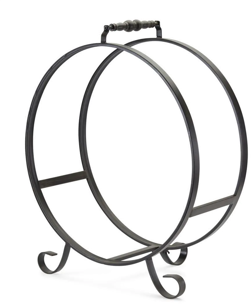 Round Black Firewood Frame on Feet with Handle-1