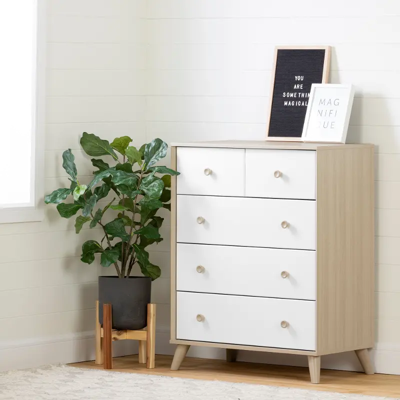Yodi Modern Soft Elm and White Chest of Drawers - South Shore
