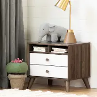 12178 Yodi Modern Walnut Brown and White Nightstand - South Shore