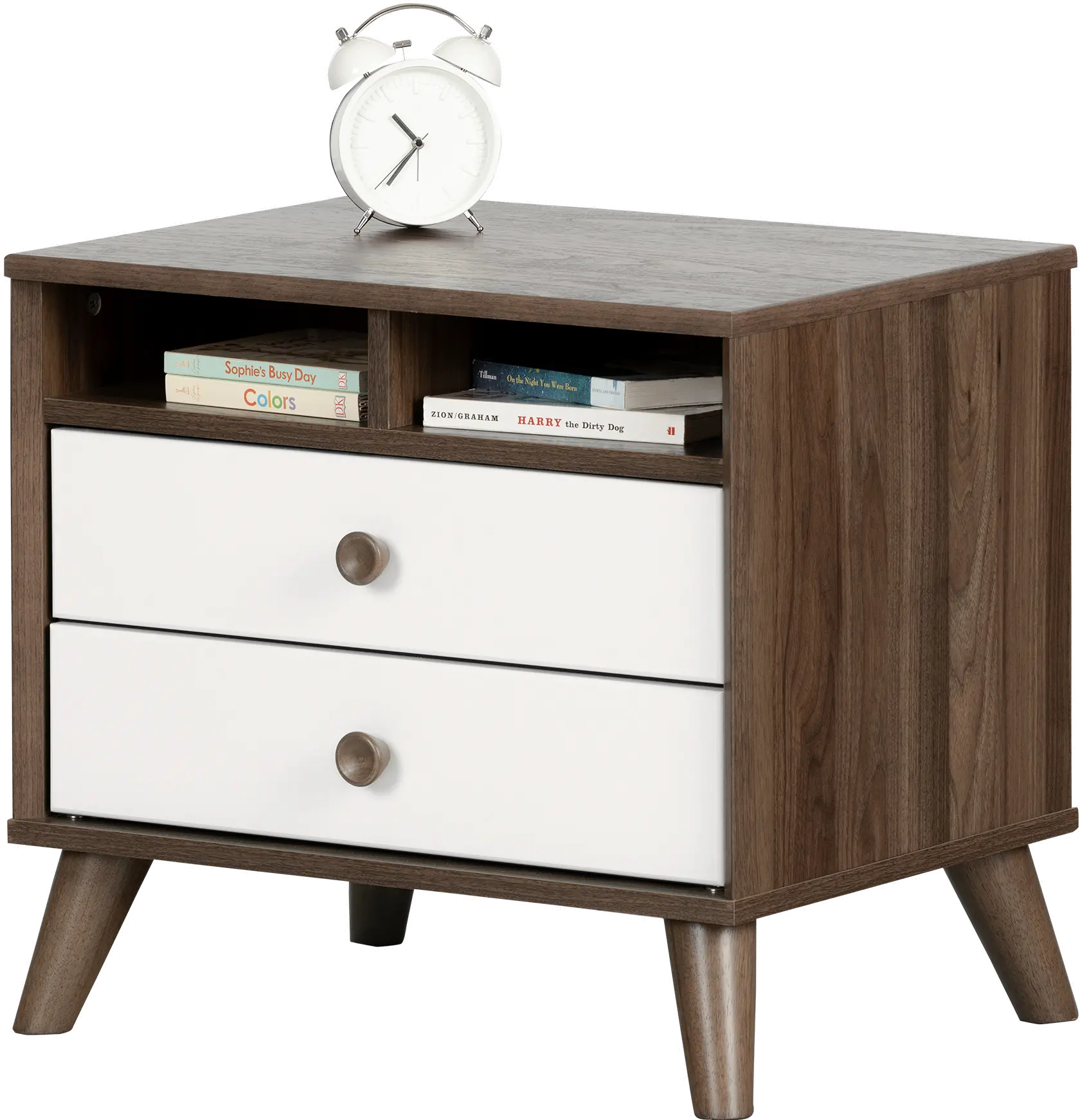 12178 Yodi Modern Walnut Brown and White Nightstand - South Shore-1