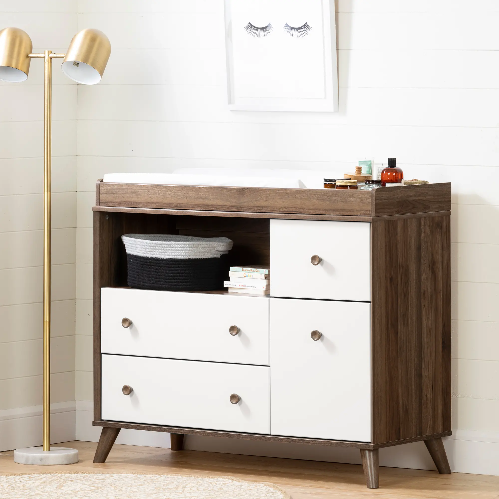 12179 Yodi Modern Walnut Brown and White Changing Table - South Shore-2