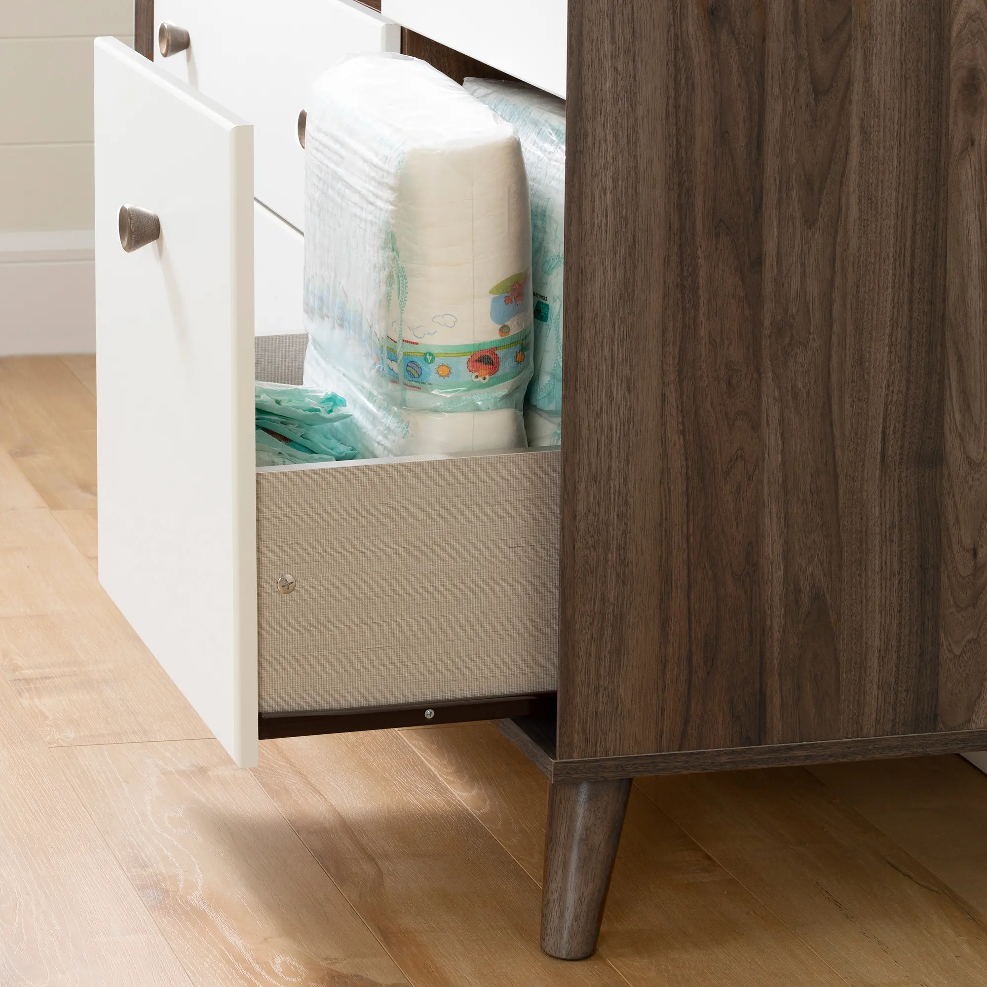 12179 Yodi Modern Walnut Brown and White Changing Table - South Shore-3