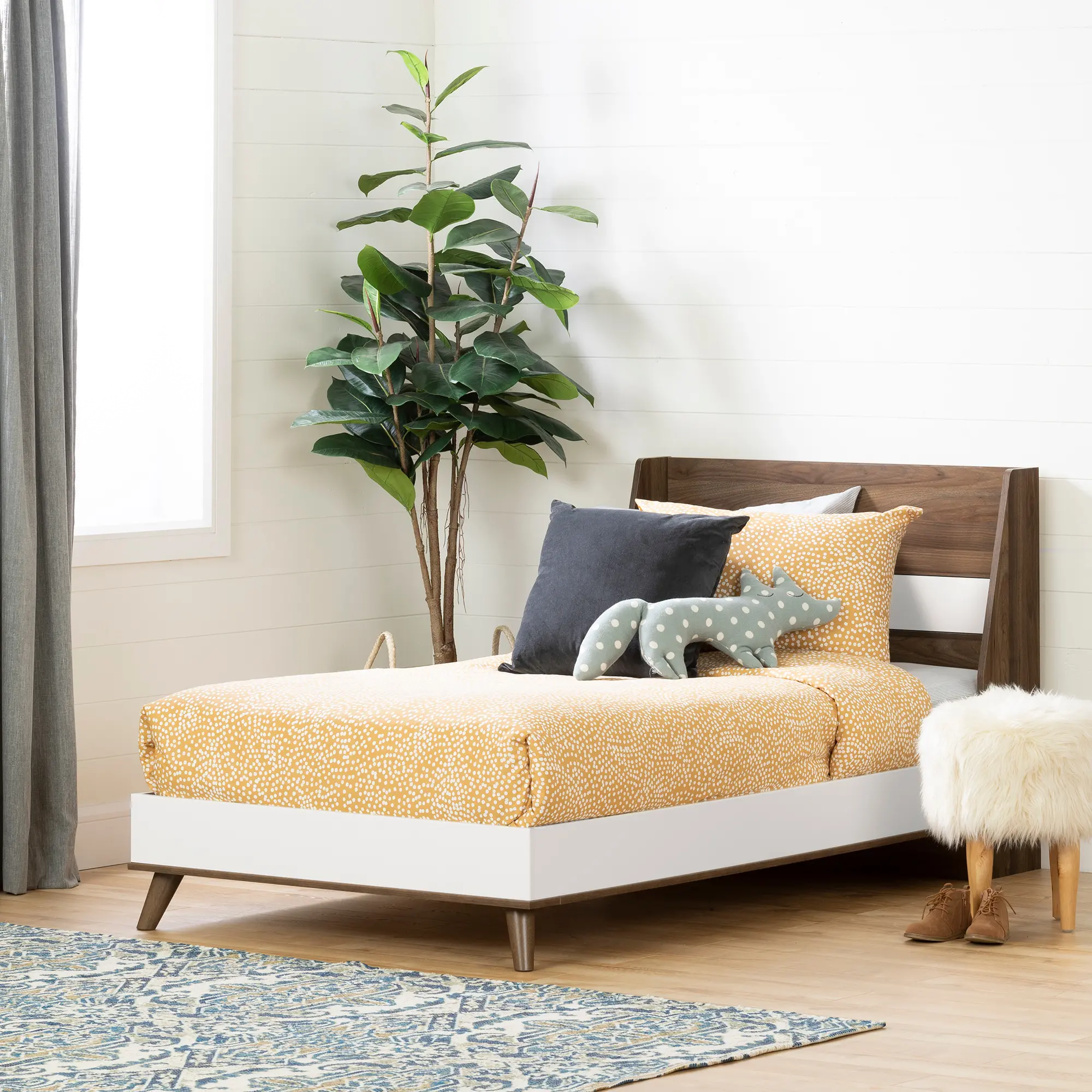 12181 Yodi Modern Walnut Brown and White Twin Bed - South Shore-2