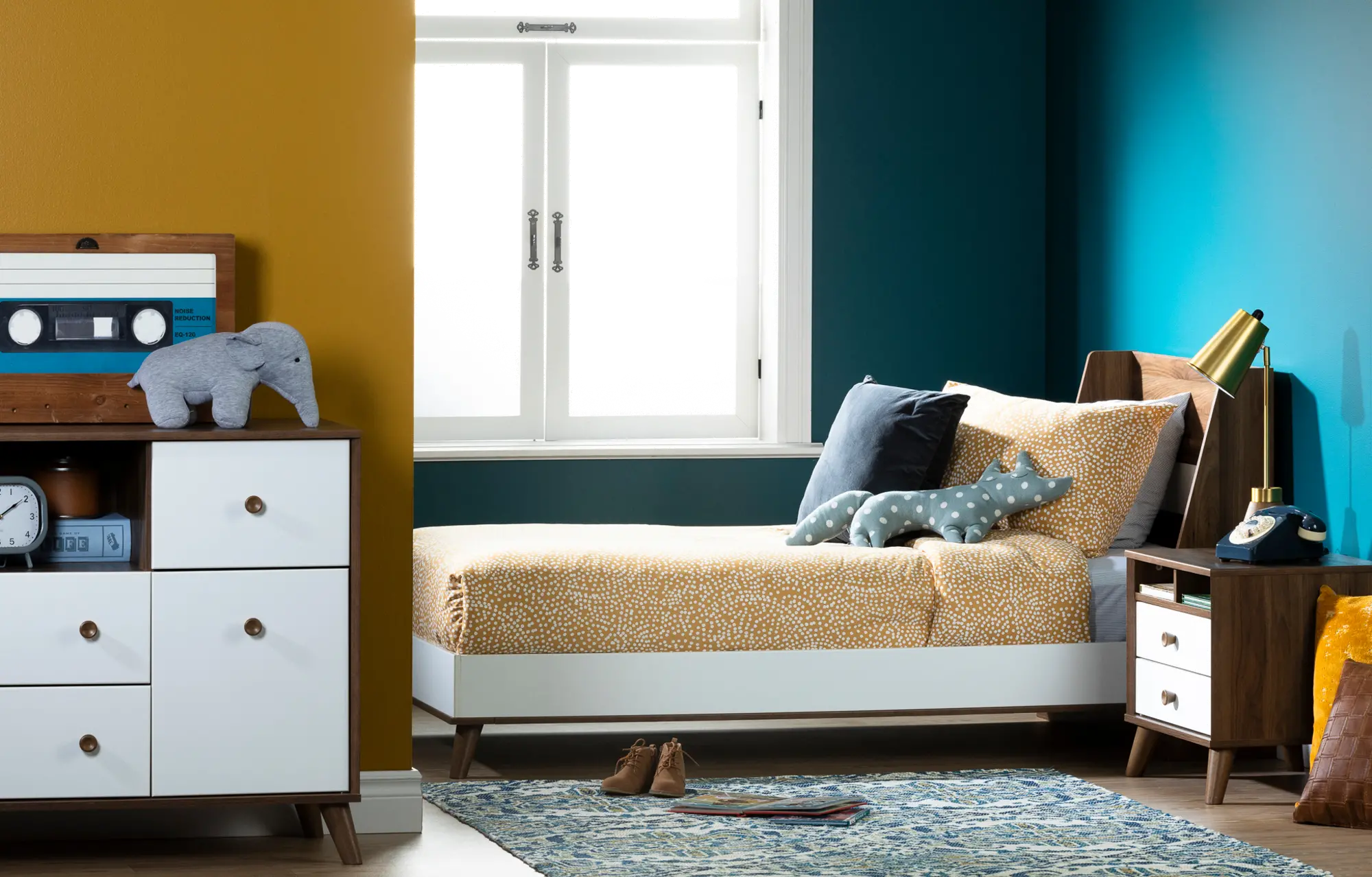 12181 Yodi Modern Walnut Brown and White Twin Bed - South Shore-3