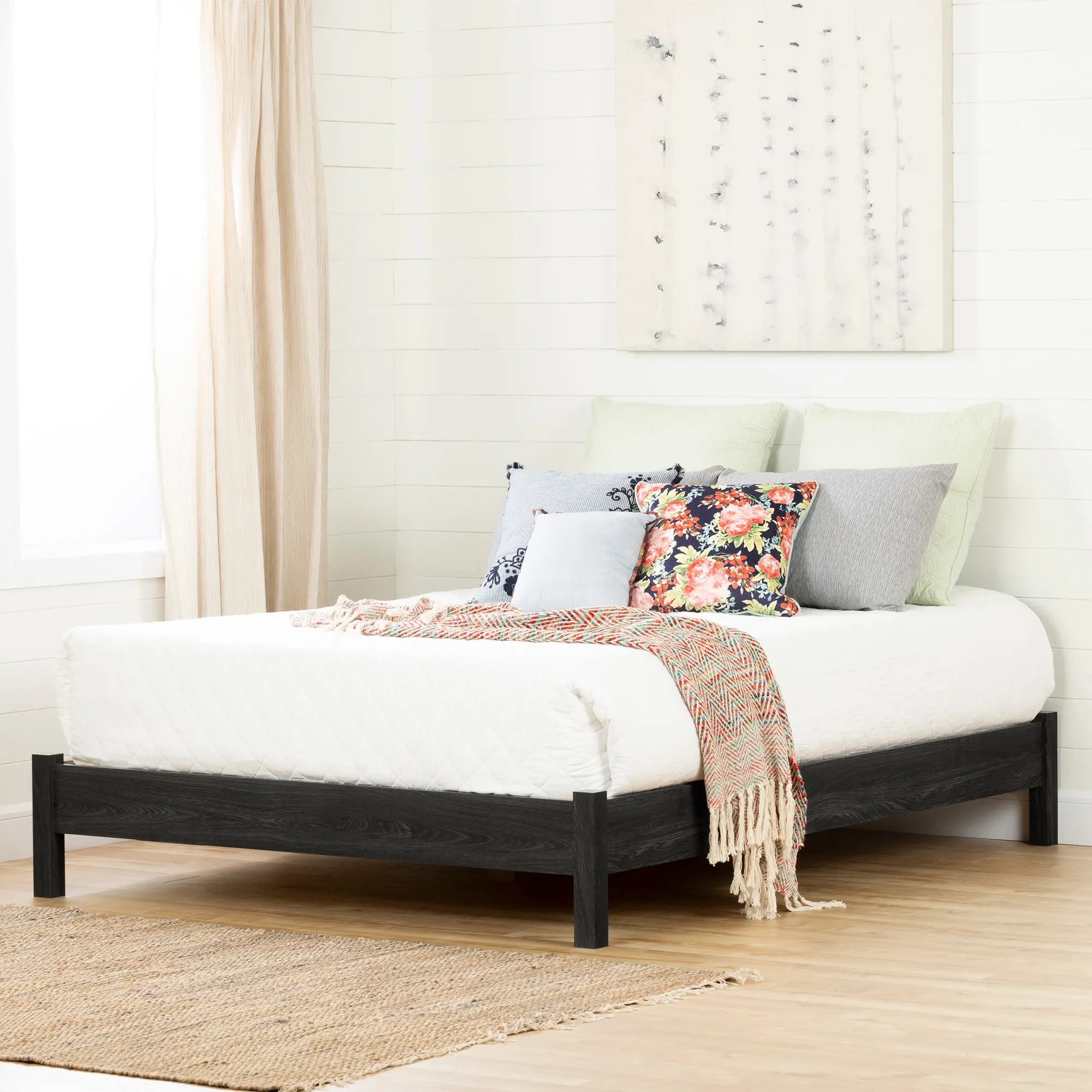 12240 Modern Gray Oak Queen Platform Bed - South Shore-2