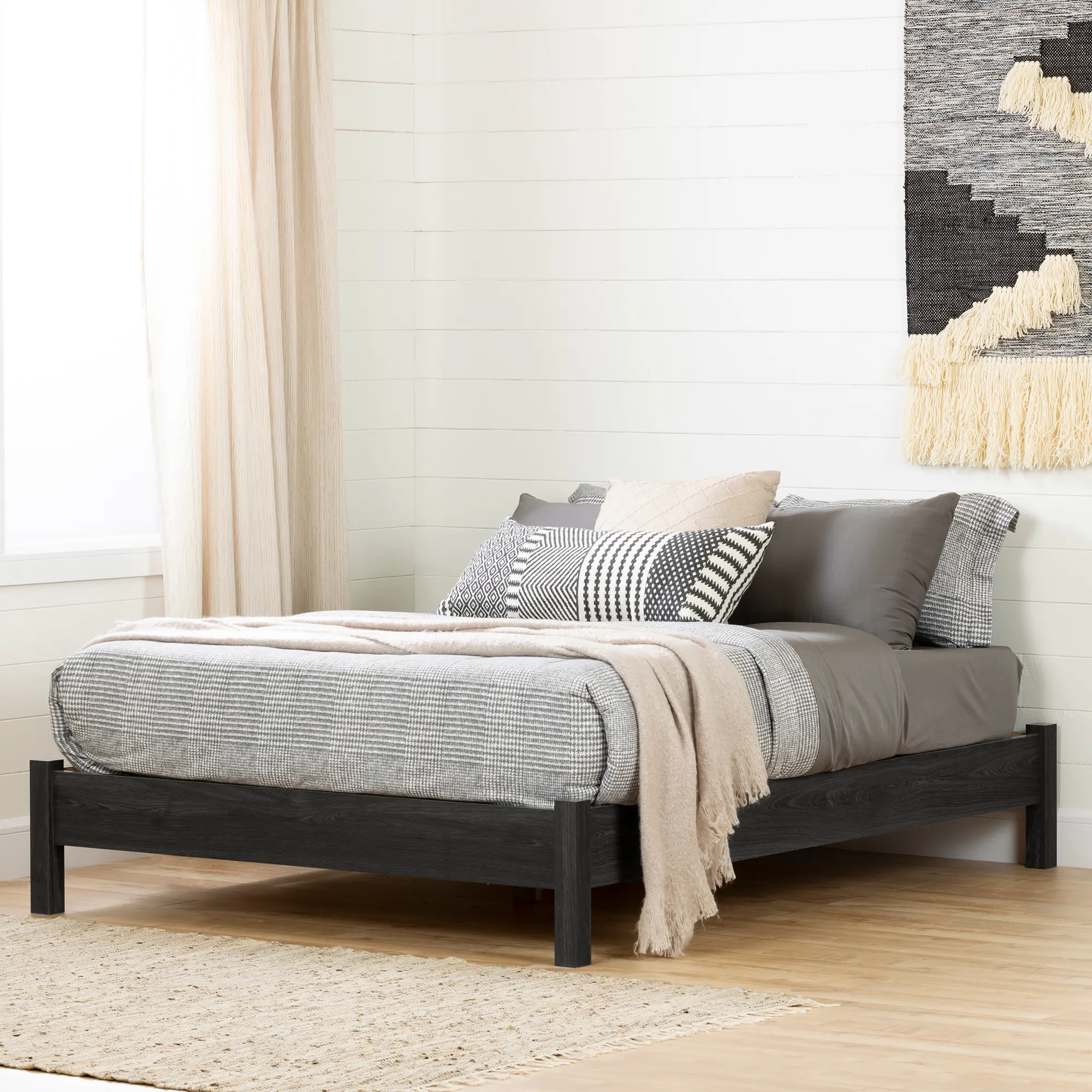 12241 Modern Gray Oak Full Platform Bed - South Shore-2
