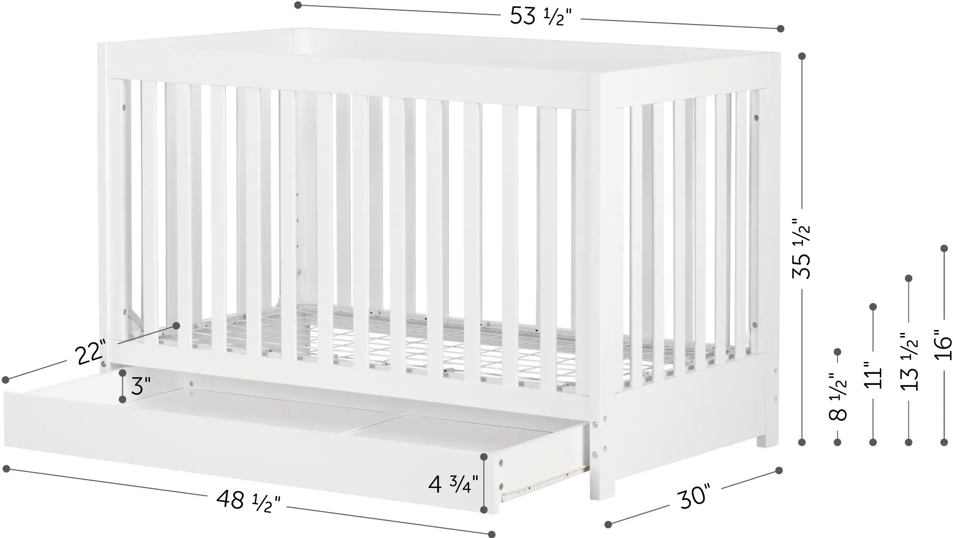 12309 Yodi Modern White Crib with Drawer and Toddler Rail - South Shore-5