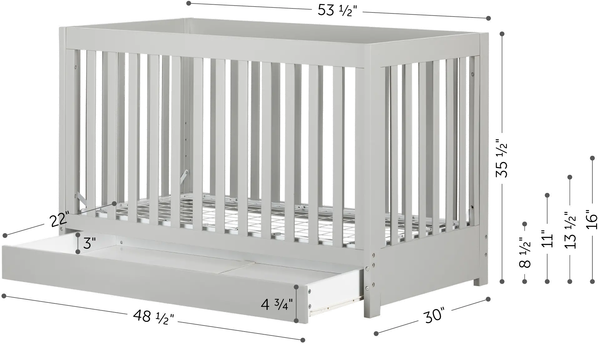 12310 Yodi Modern Light Gray Crib with Drawer and Toddler Rail - South Shore-6
