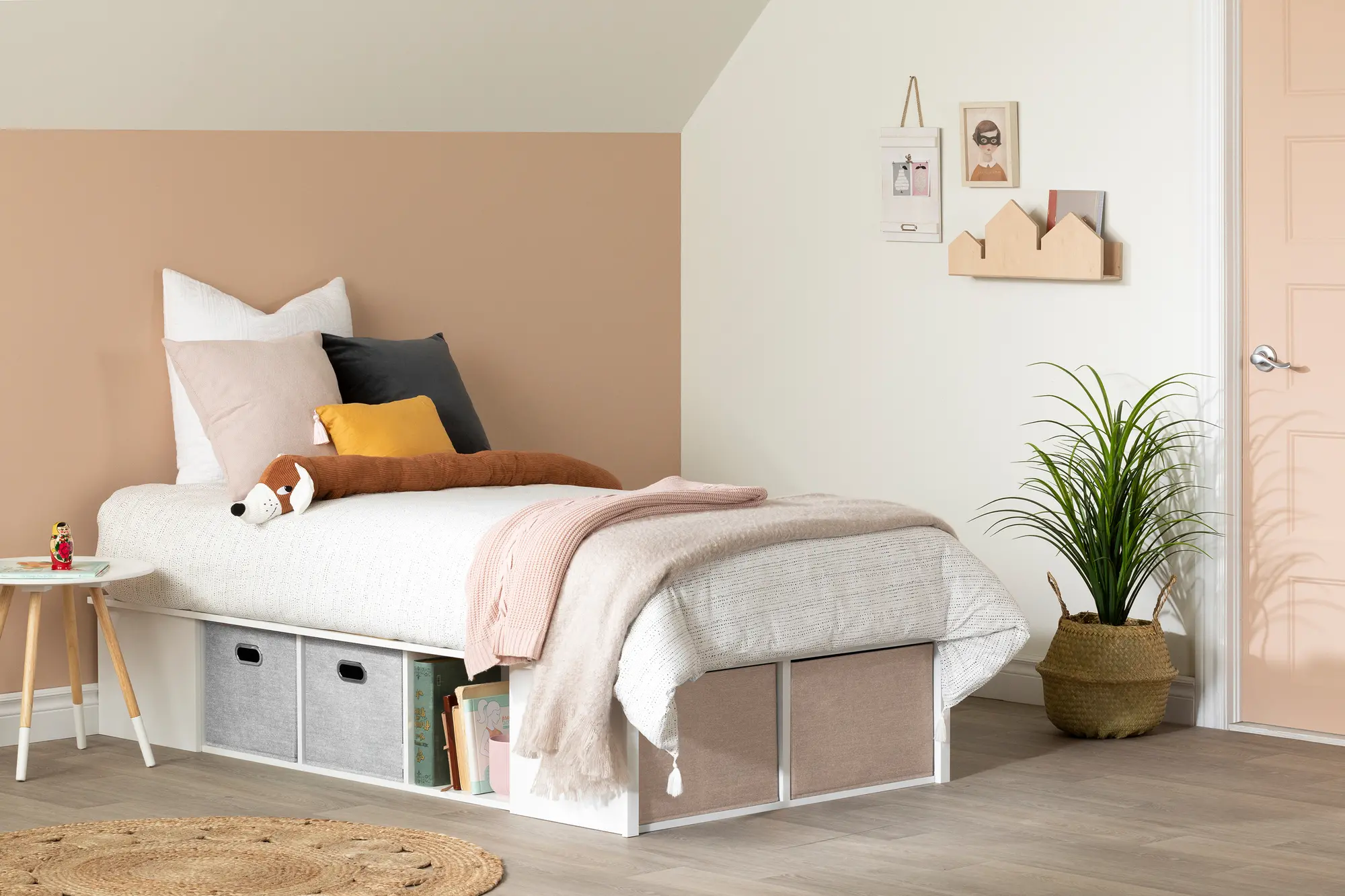 12347 White Twin Platform Bed with Storage Bins - South Shore-3