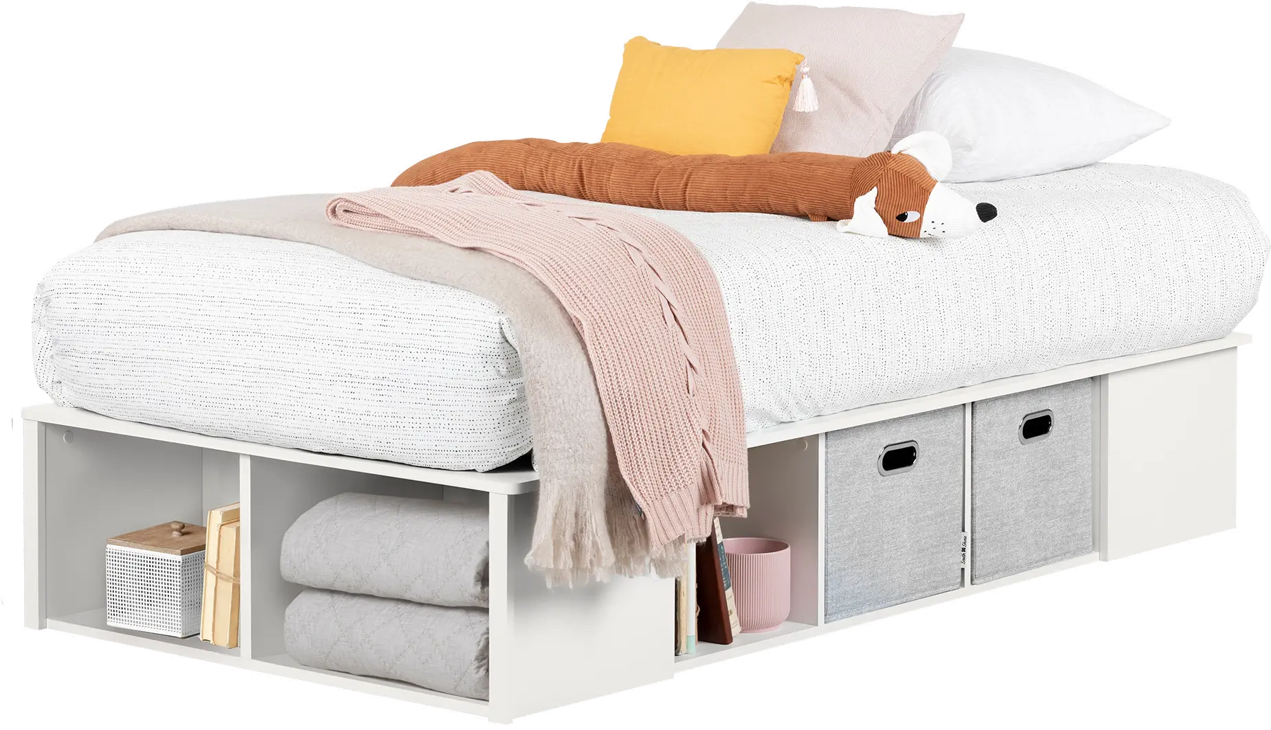 12347 White Twin Platform Bed with Storage Bins - South Shore-5