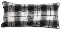 Black and Cream Plaid Throw Pillow with Leather Piping