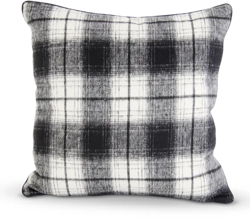 17 Inch Black and Cream Plaid Square Throw Pillow