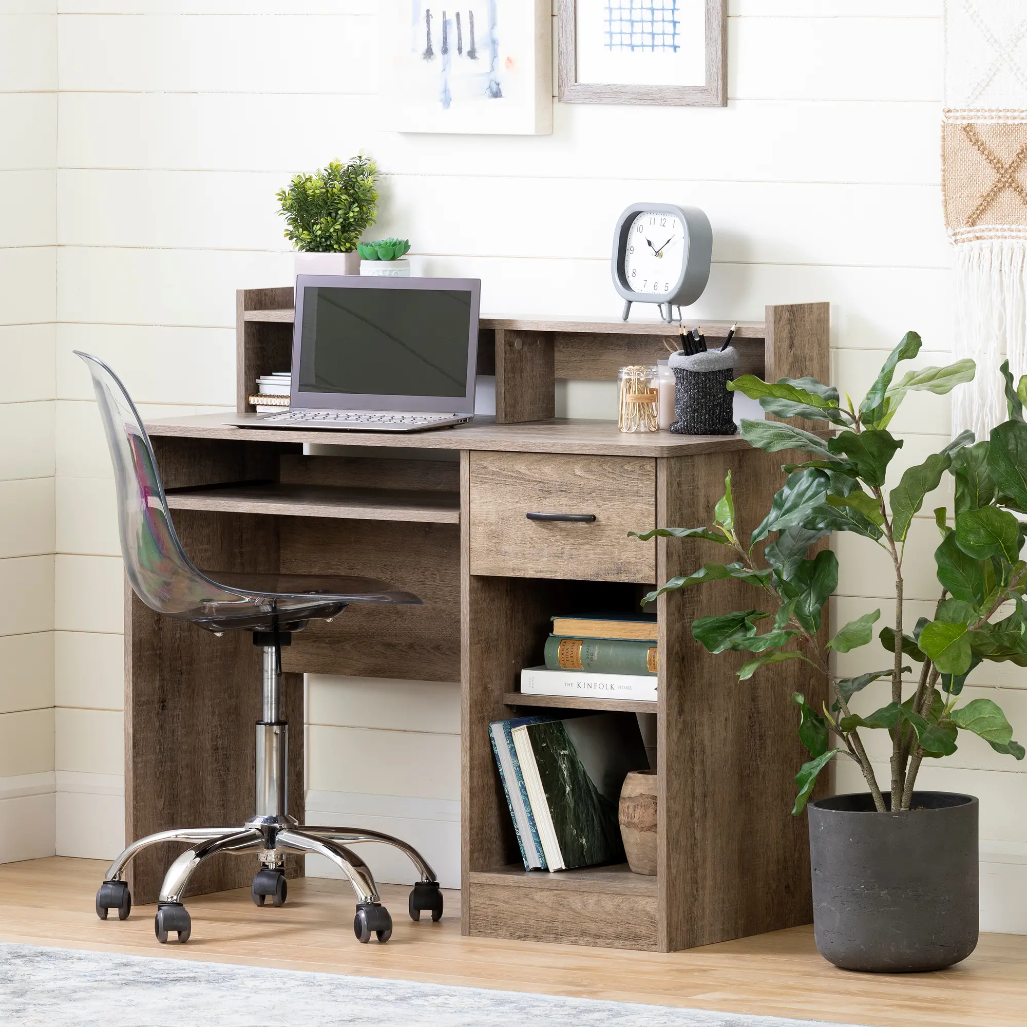12447 Assex Weathered Oak Desk with Keyboard Tray - South Shore-2