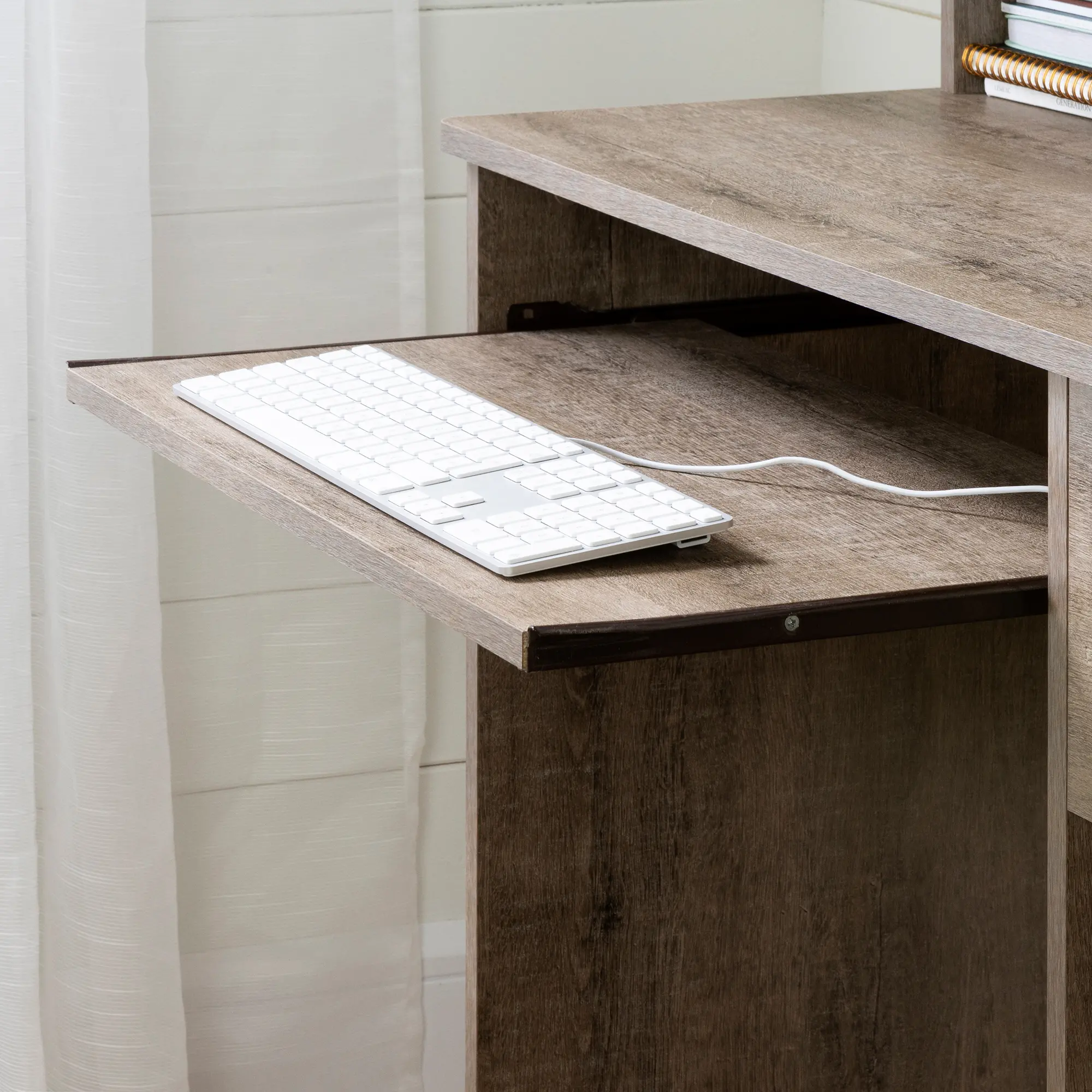 12447 Assex Weathered Oak Desk with Keyboard Tray - South Shore-3