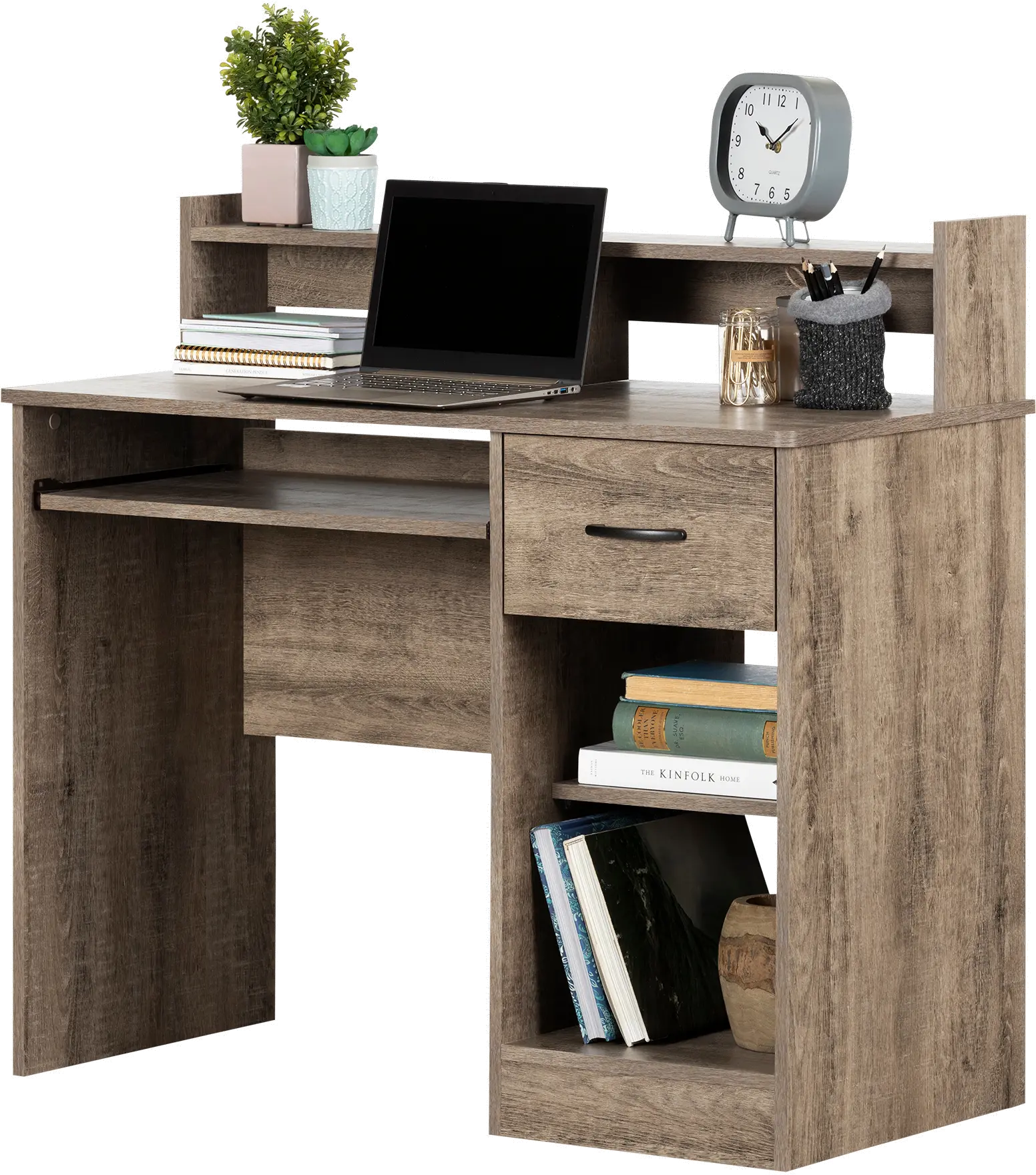 12447 Assex Weathered Oak Desk with Keyboard Tray - South Shore-1