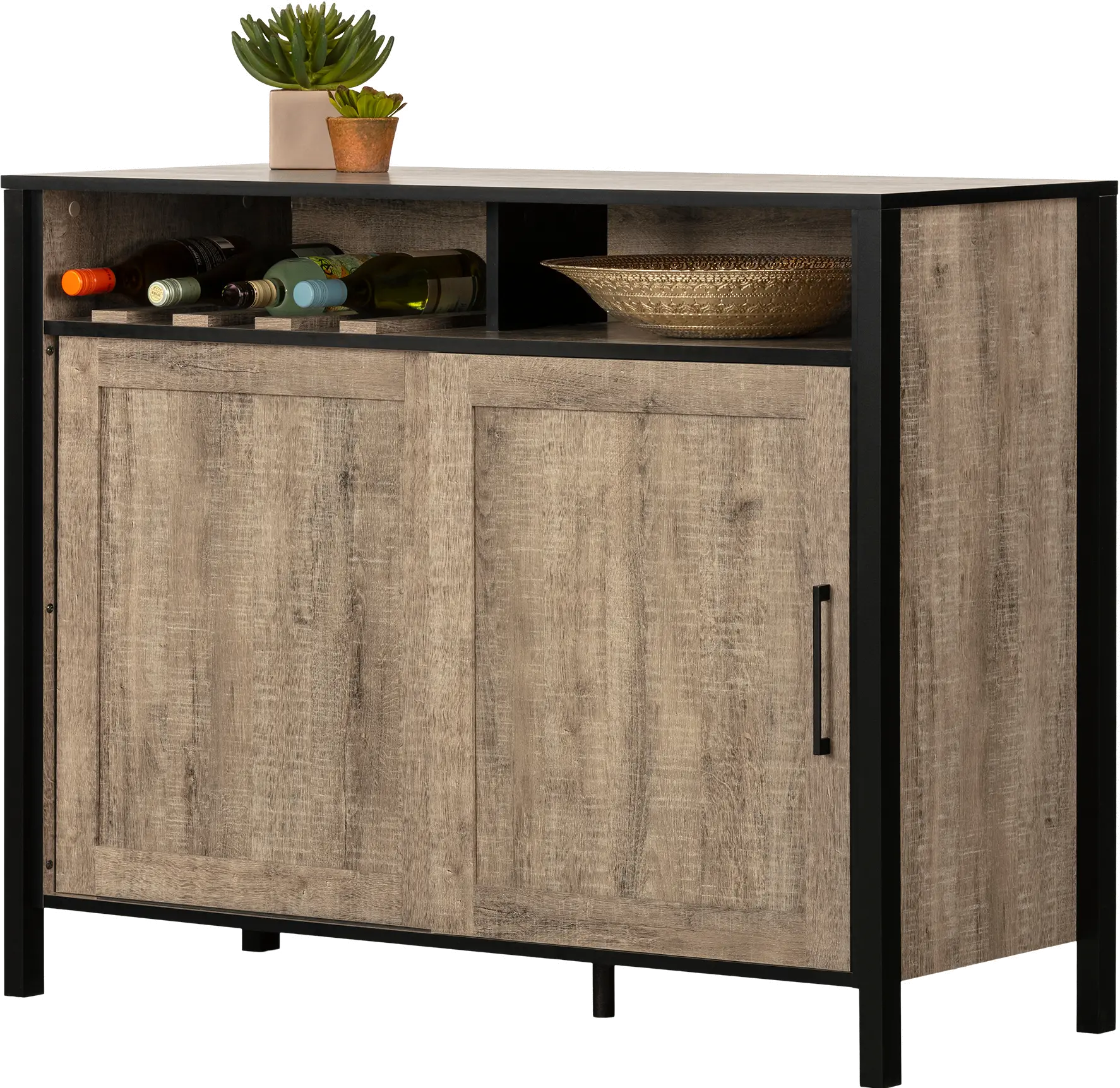 12463 Munich Weathered Oak and Black Bar Cabinet - South Shore-1
