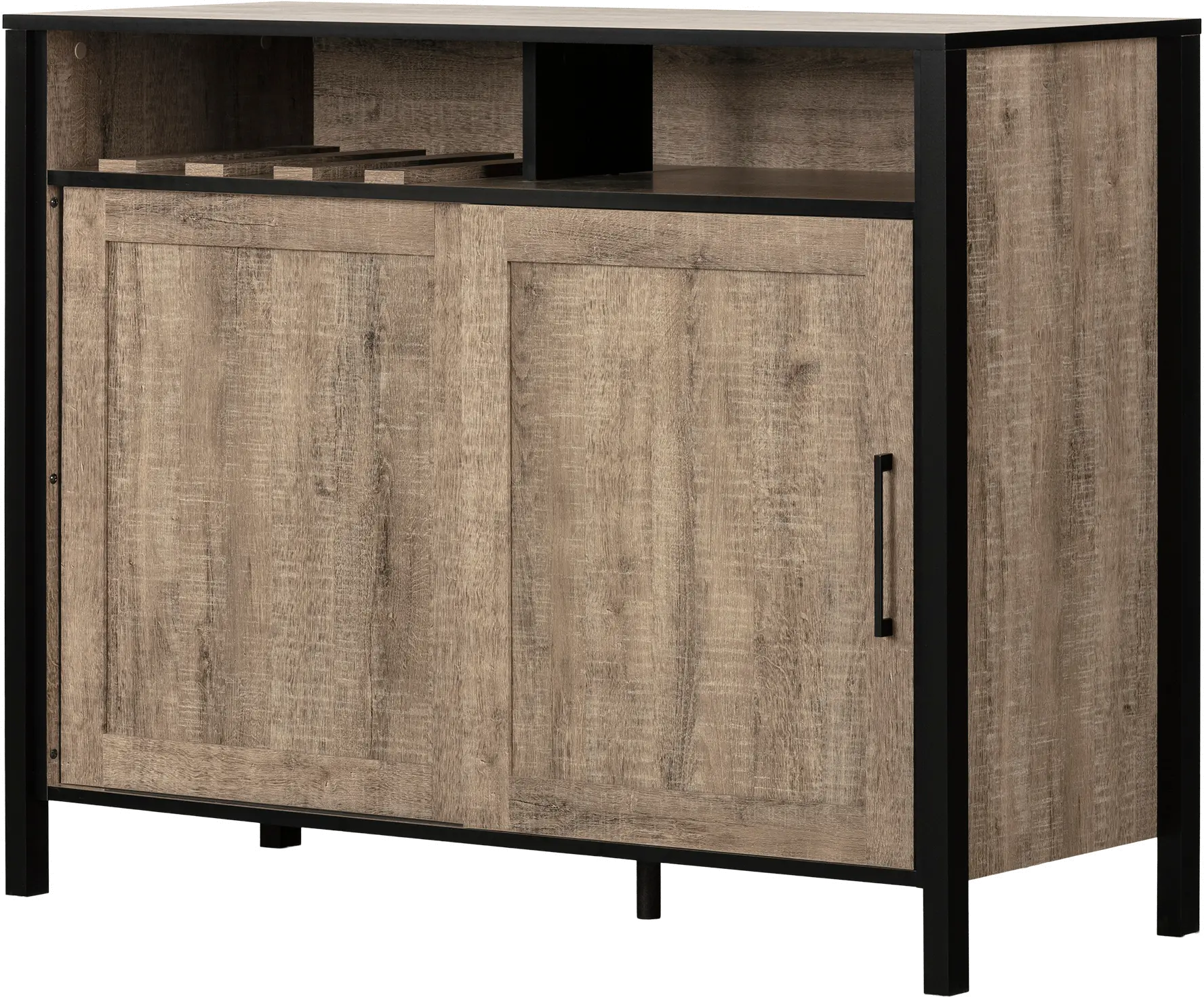 12463 Munich Weathered Oak and Black Bar Cabinet - South Shore-5