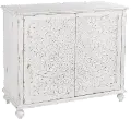 Distressed White Carved Door Chest - Modern Eclectic