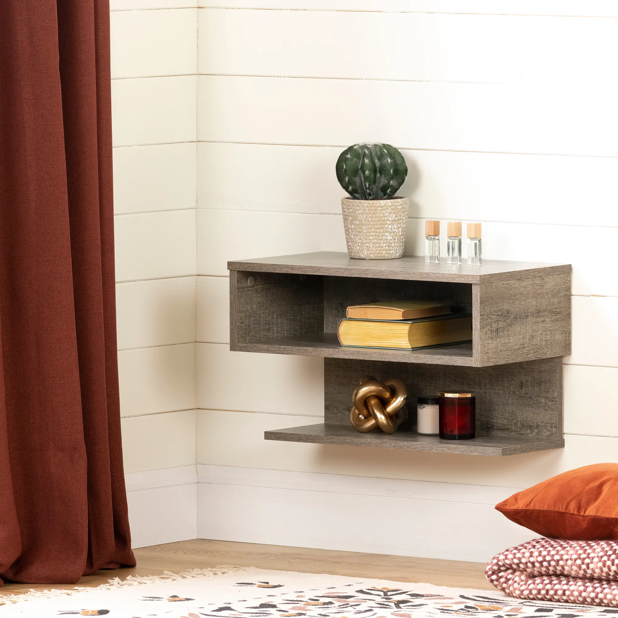 12504 Sazena Weathered Oak Floating Nightstand - South Shore-2