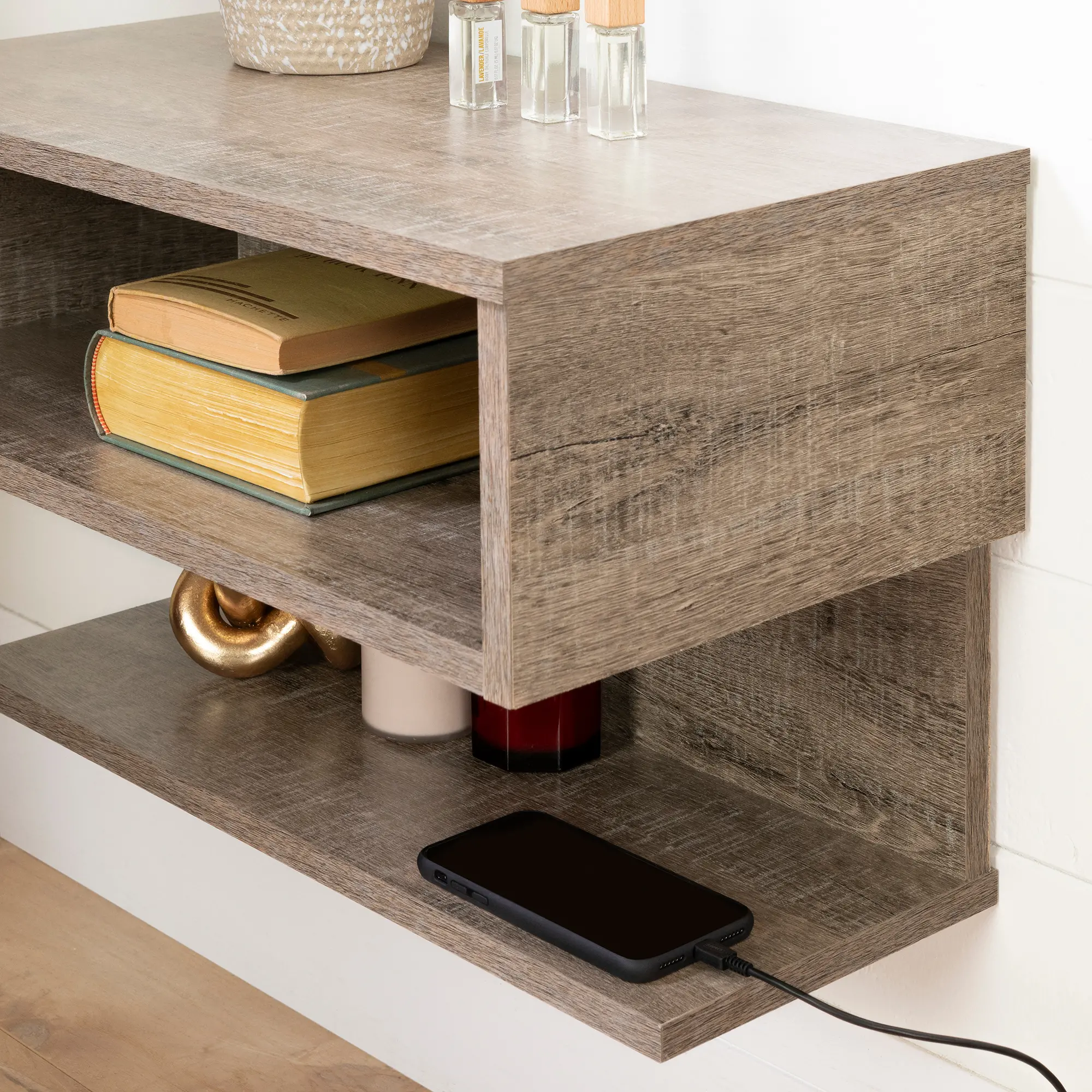 12504 Sazena Weathered Oak Floating Nightstand - South Shore-3