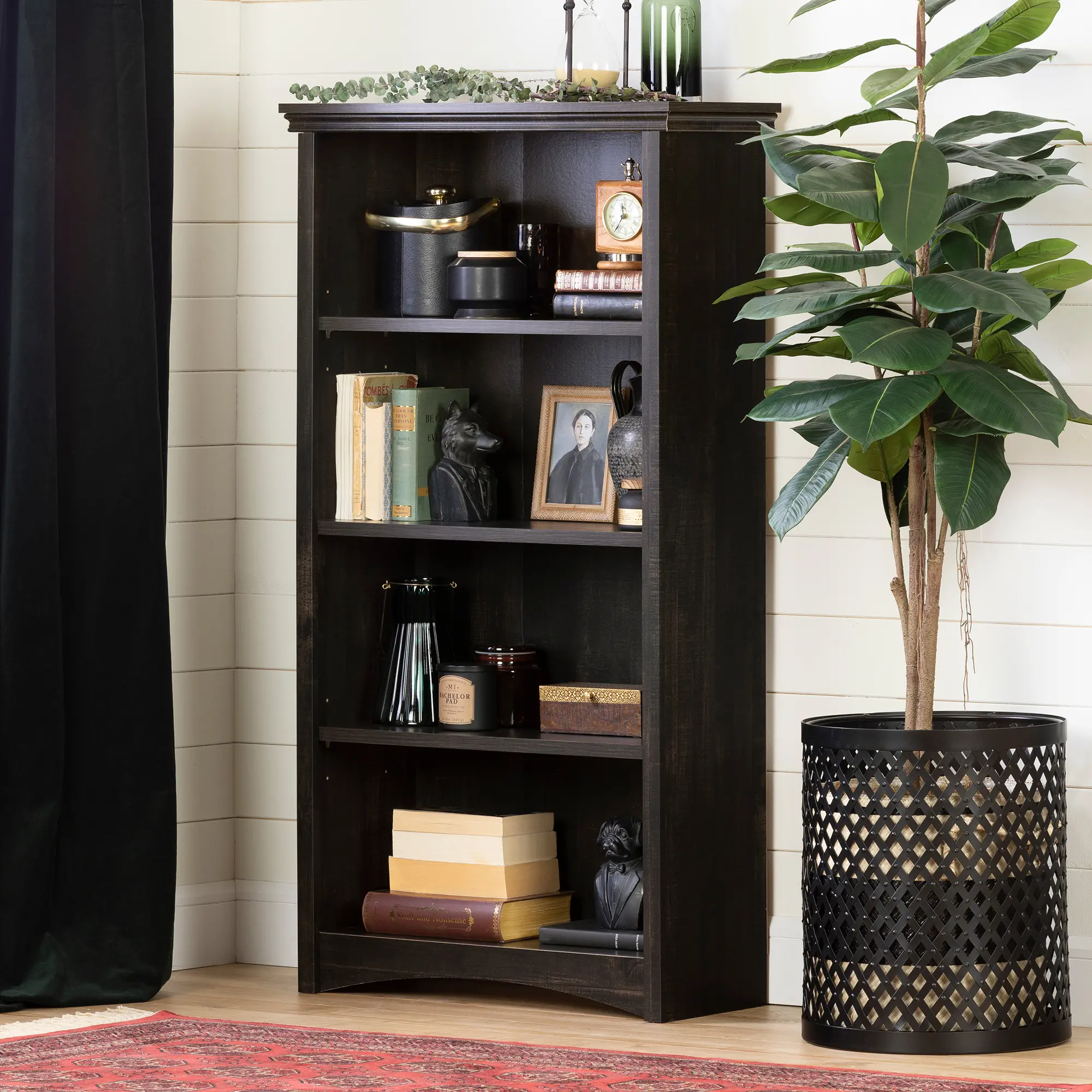 12543 Gascony Rubbed Black 4-Shelf Bookcase - South Shore-2