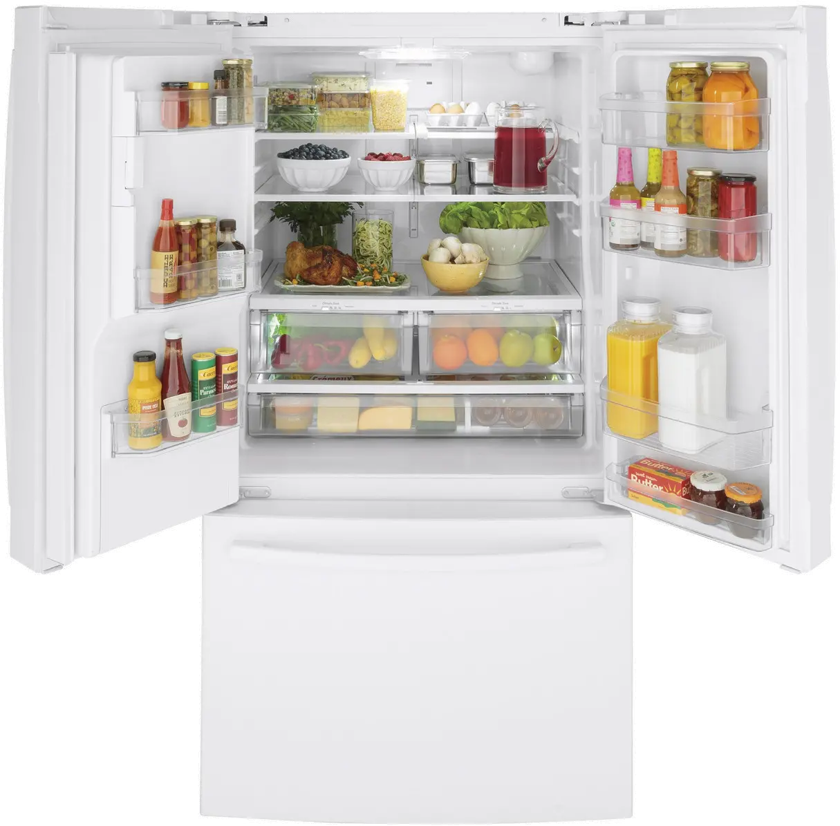 GFE26JGMWW GE 25.6 cu ft French Door Refrigerator - White-1