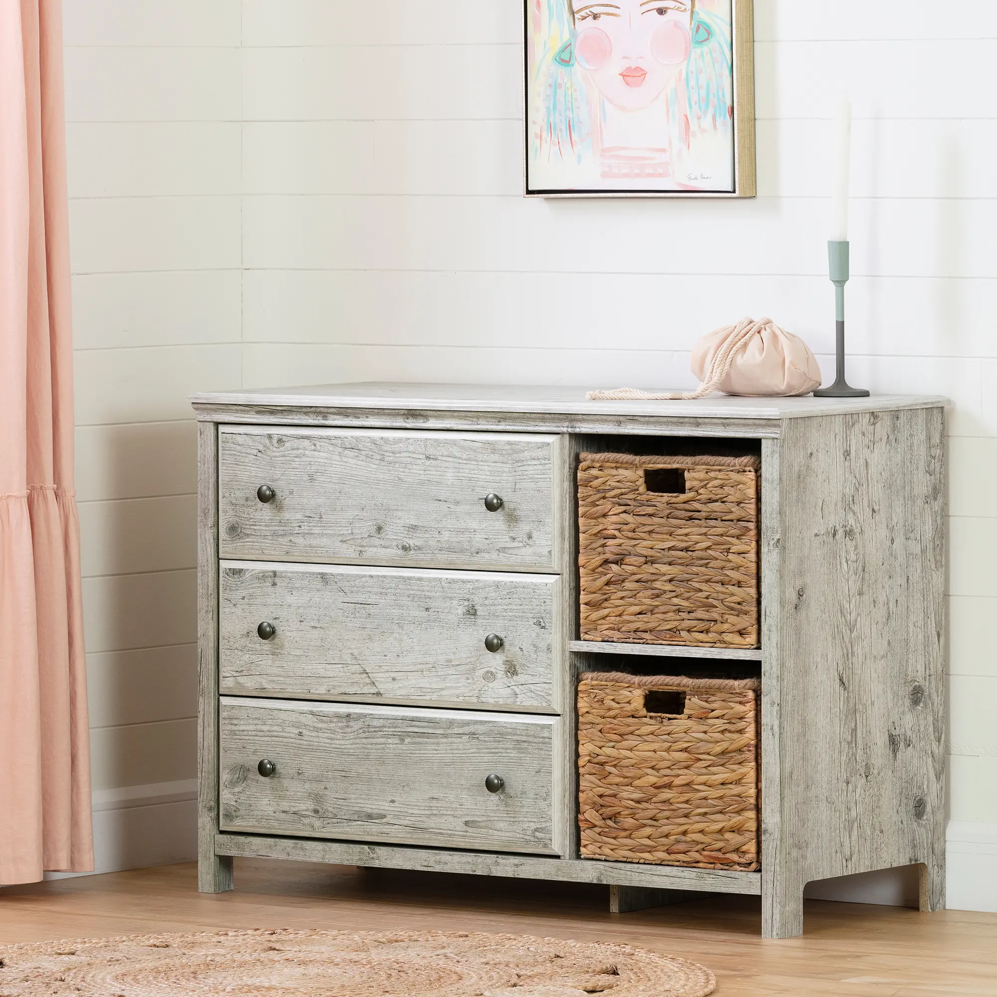 12687 Cotton Candy Pine 3 Drawer Dresser with Baskets - South Shore-2
