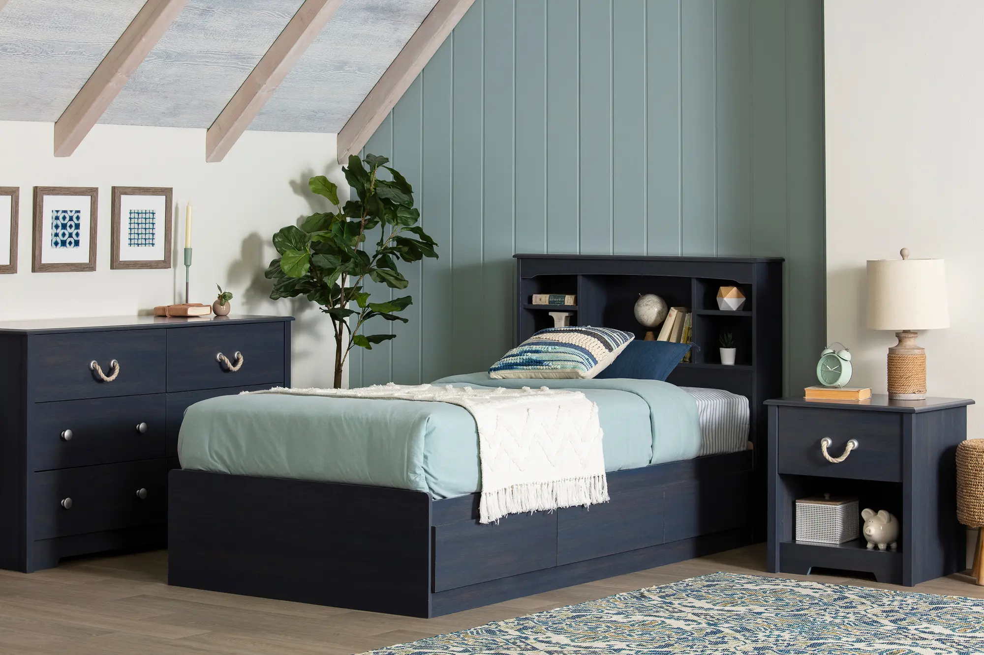 12709 Navali Blue Bookcase Headboard - South Shore-4
