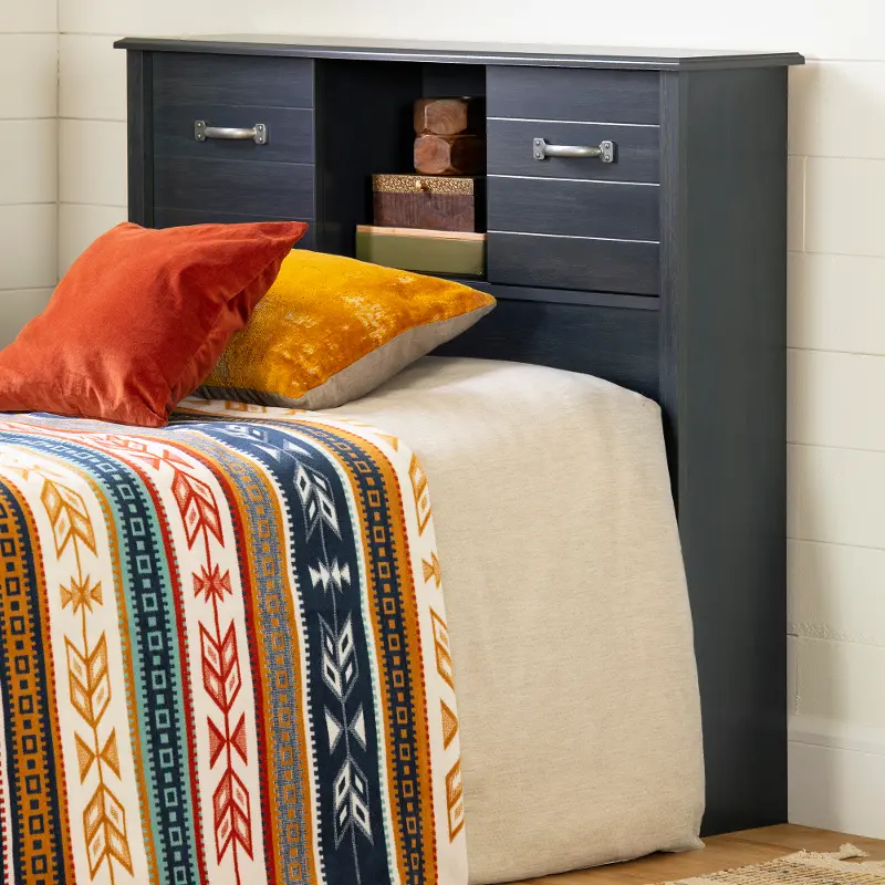 Asten Rustic Blue Twin Bookcase Headboard - South Shore