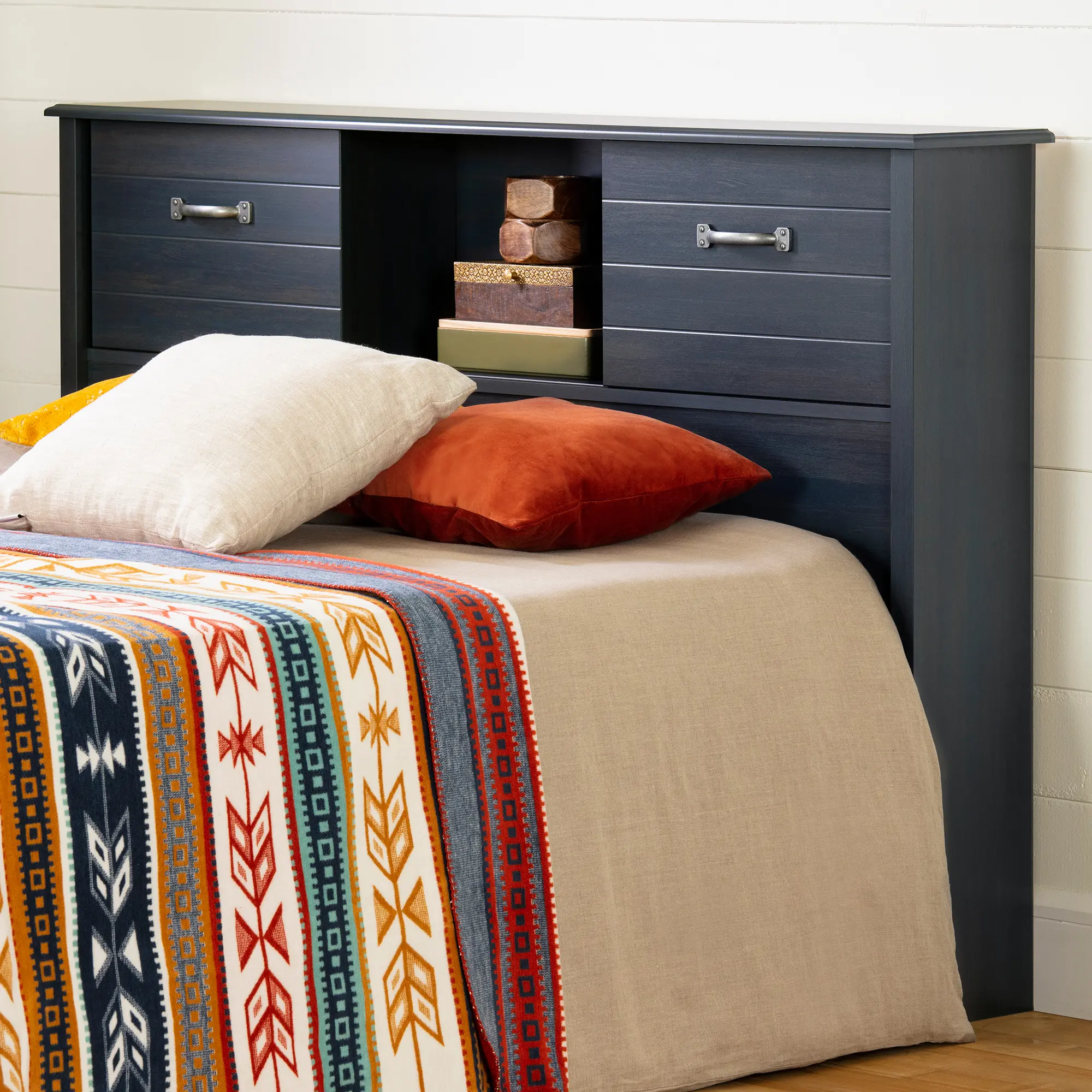 12727 Asten Rustic Blue Full Bookcase Headboard - South Shore-2