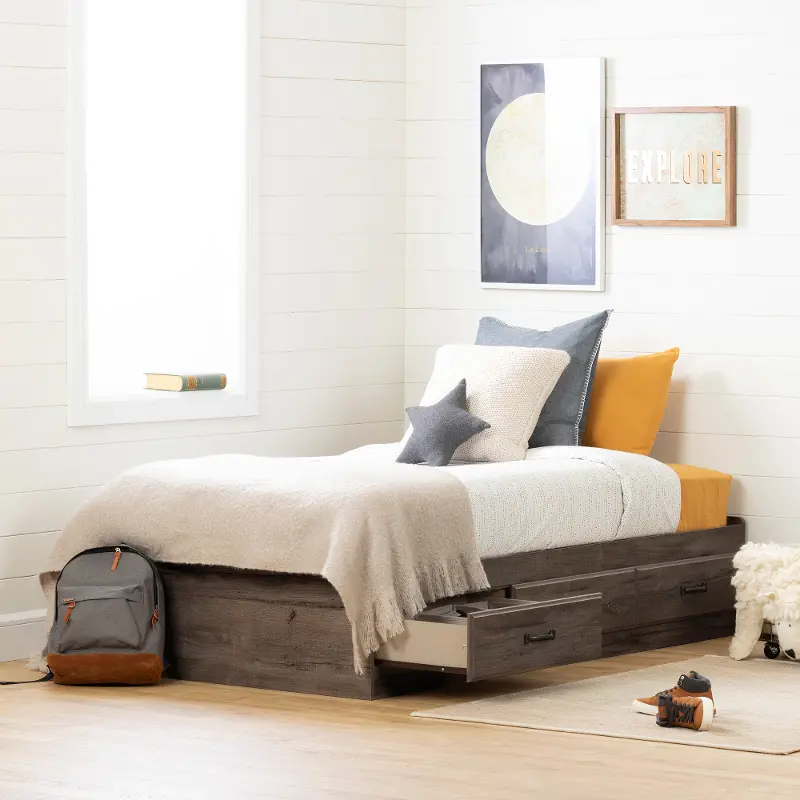 Asten Contemporary Fall Oak Twin Storage Platform Bed - South Shore