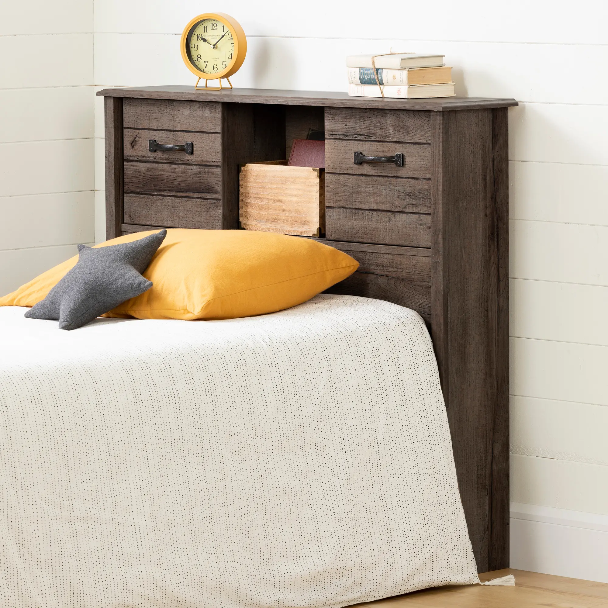 12734 Lensky Rustic Fall Oak Twin Bookcase Headboard - South Shore-2
