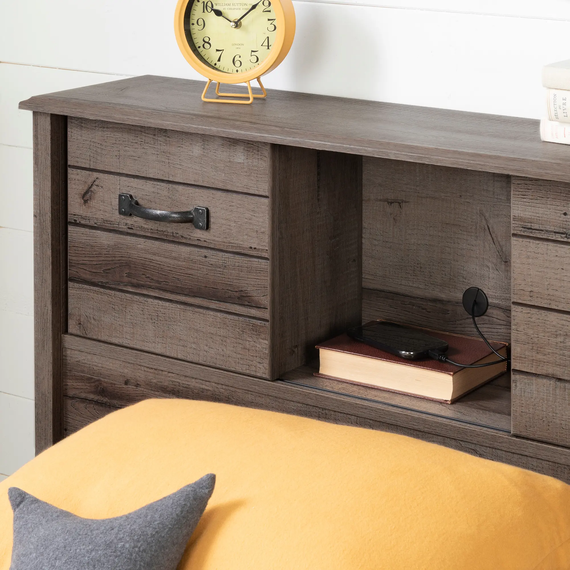 12734 Lensky Rustic Fall Oak Twin Bookcase Headboard - South Shore-3