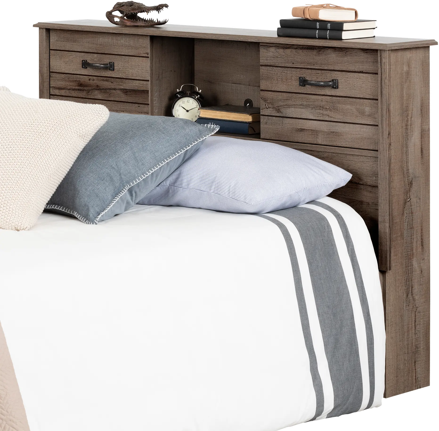 12735 Lensky Rustic Fall Oak Full Bookcase Headboard - South Shore-5