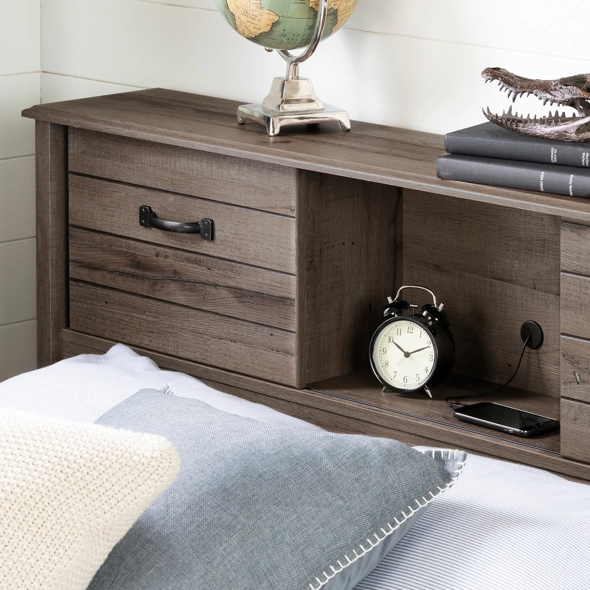 12735 Lensky Rustic Fall Oak Full Bookcase Headboard - South Shore-7