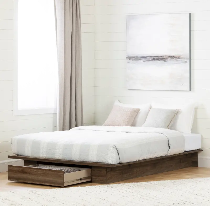 Lensky Modern Natural Walnut Queen Platform Bed - South Shore