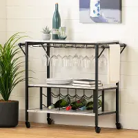 12805 Maliza White Faux Marble and Black Bar Cart - South Shore
