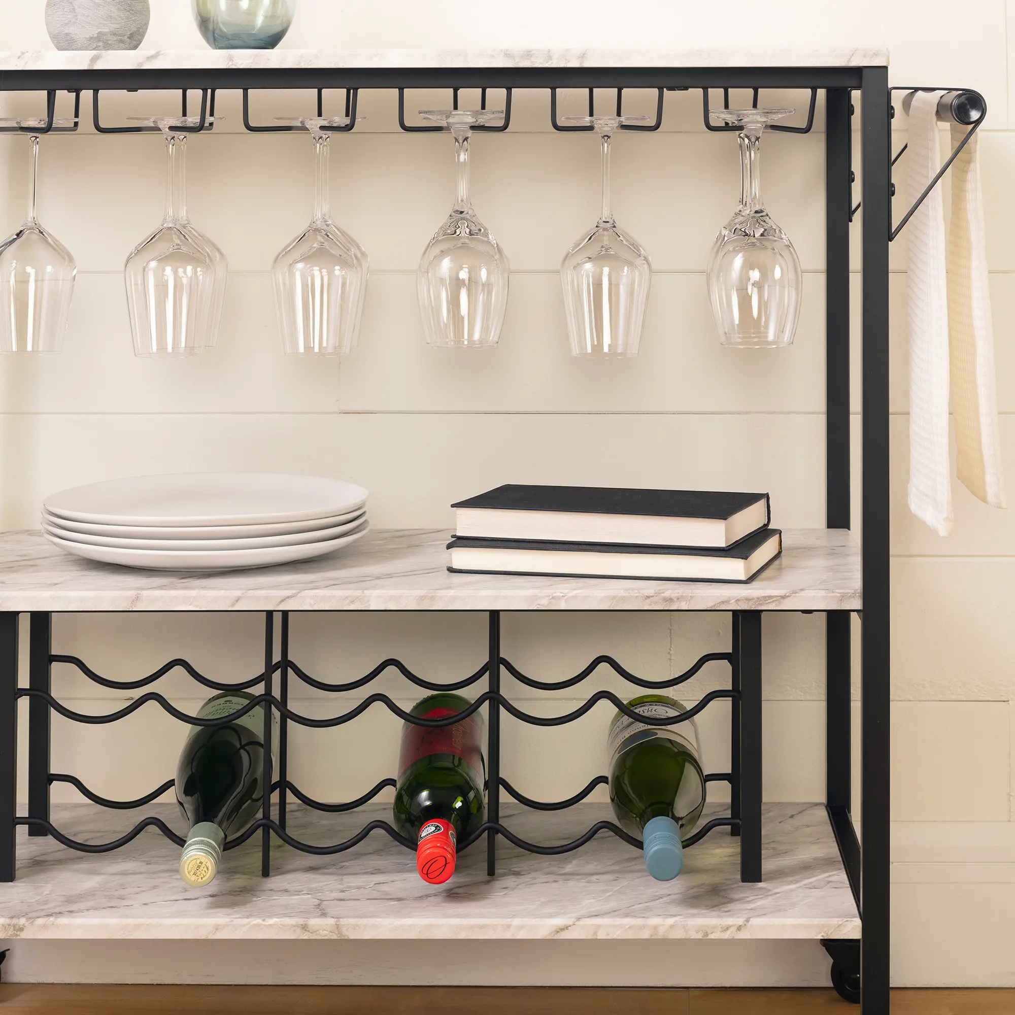 12805 Maliza White Faux Marble and Black Bar Cart - South Shore-3