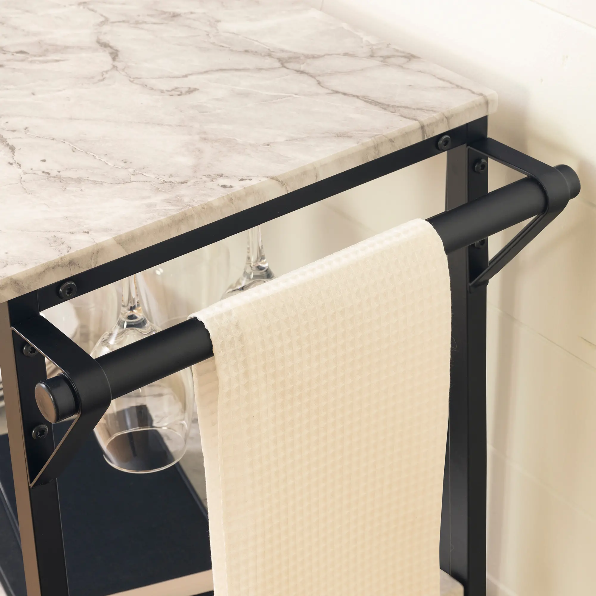12805 Maliza White Faux Marble and Black Bar Cart - South Shore-4