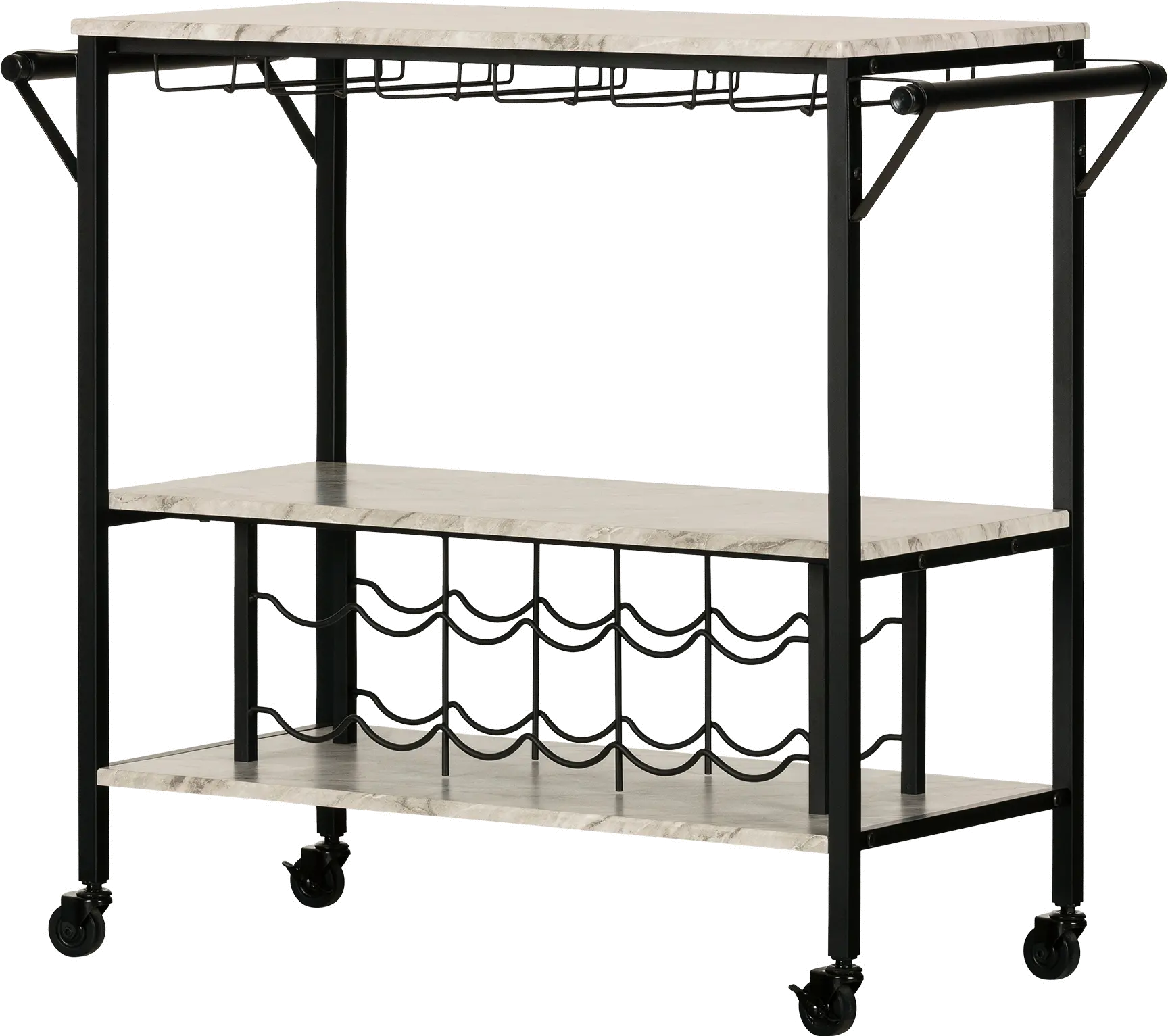 12805 Maliza White Faux Marble and Black Bar Cart - South Shore-5
