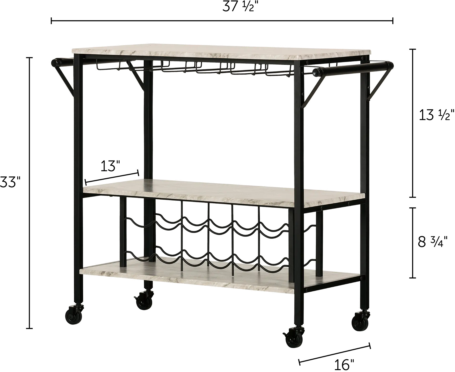 12805 Maliza White Faux Marble and Black Bar Cart - South Shore-7